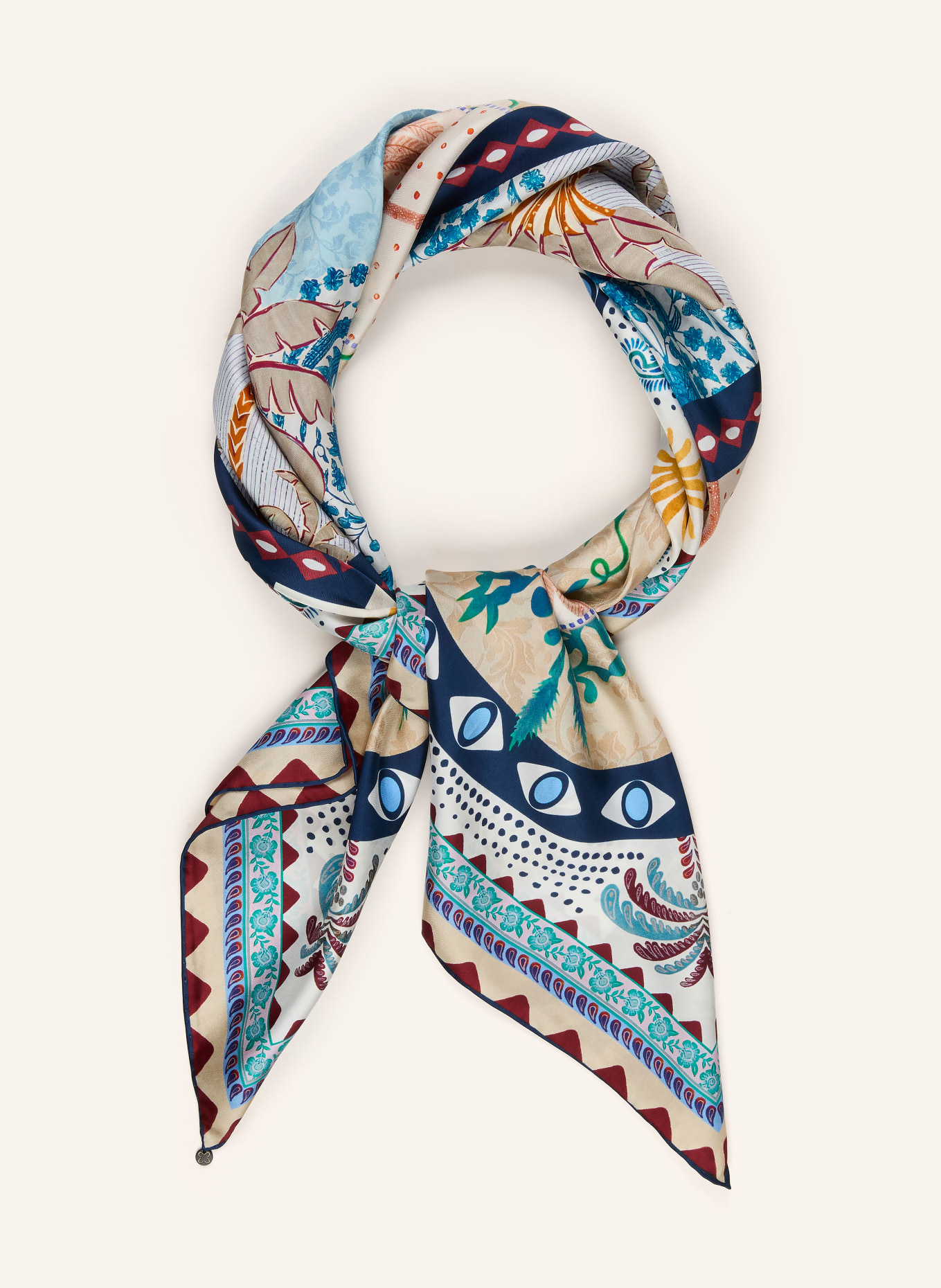CODELLO silk scarf: DARK BLUE / BEIGE / DARK RED