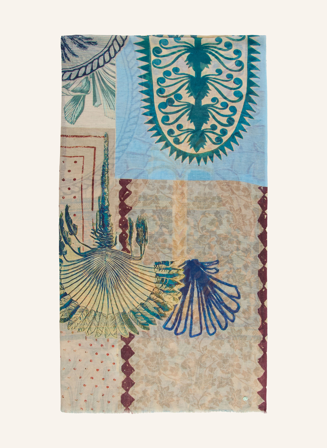 CODELLO écharpe: BEIGE / ROUGE FONCÉ / BLEU PÉTROLE