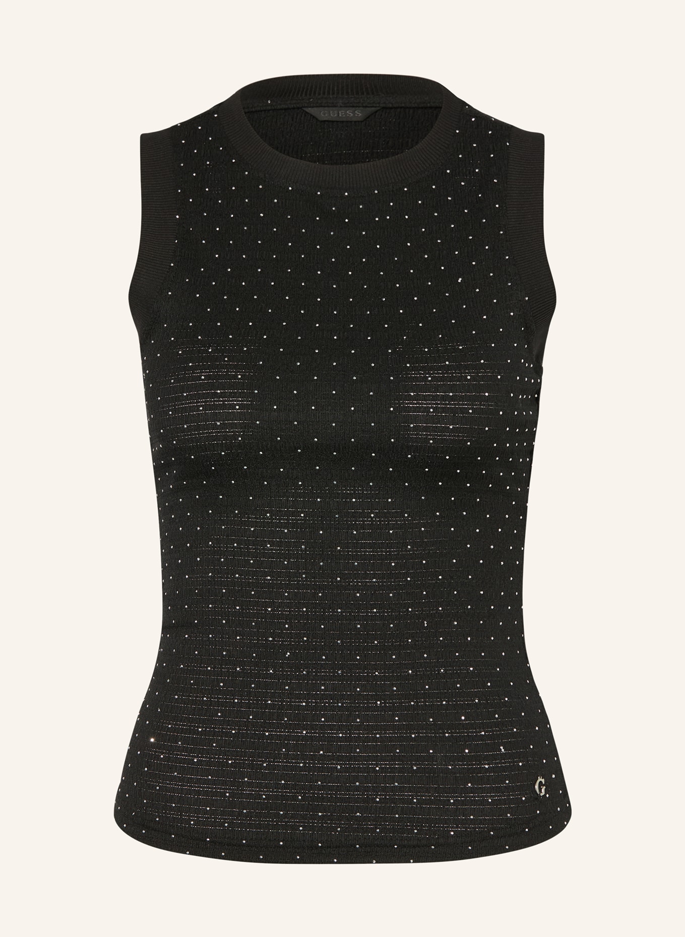 GUESS Top FRANCINE s ozdobnými kameny: ČERNÁ