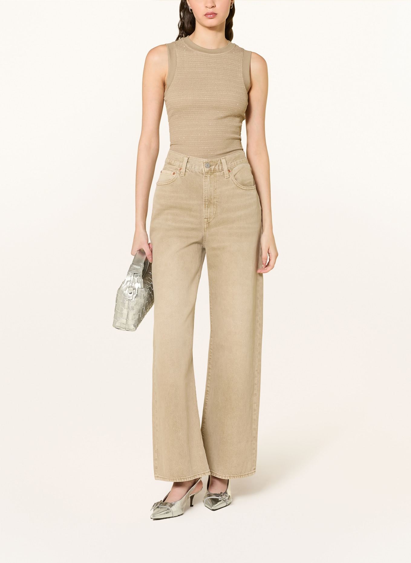 GUESS Top FRANCINE avec pierres décoratives: BEIGE