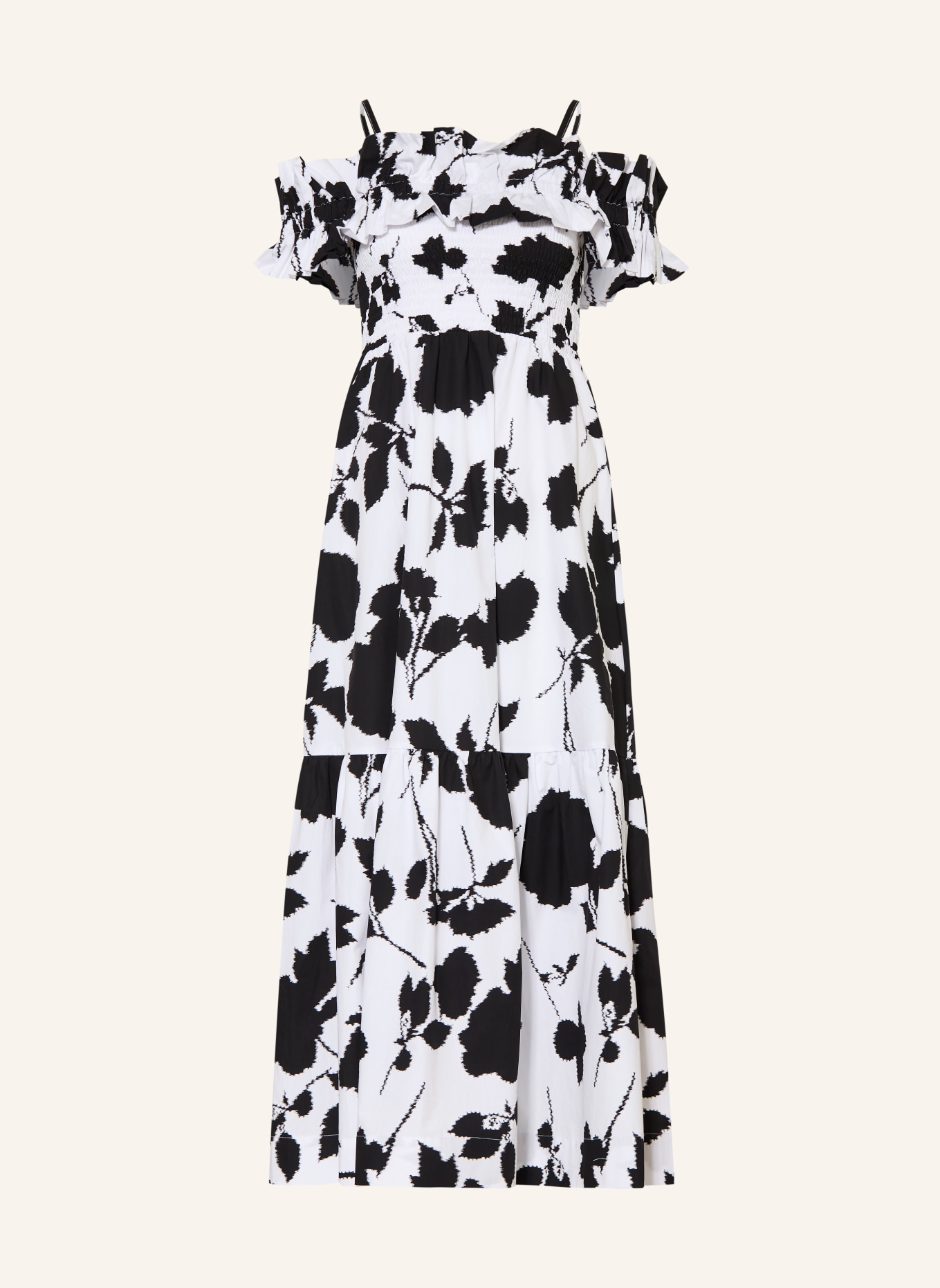 MARYAN MEHLHORN Plážové šaty FLORASCAPE s volánky: BÍLÁ / ČERNÁ
