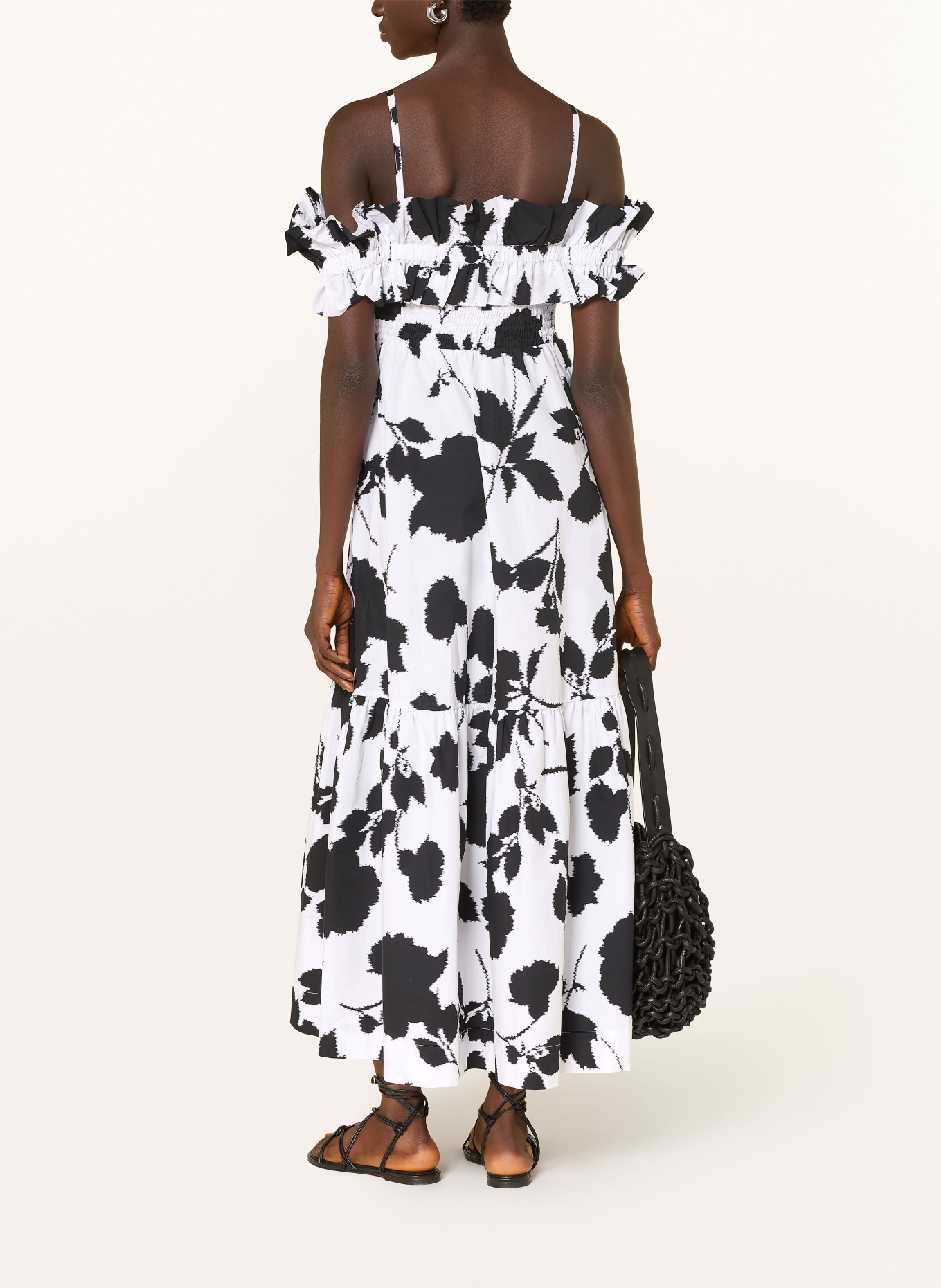 MARYAN MEHLHORN Plážové šaty FLORASCAPE s volánky: BÍLÁ / ČERNÁ