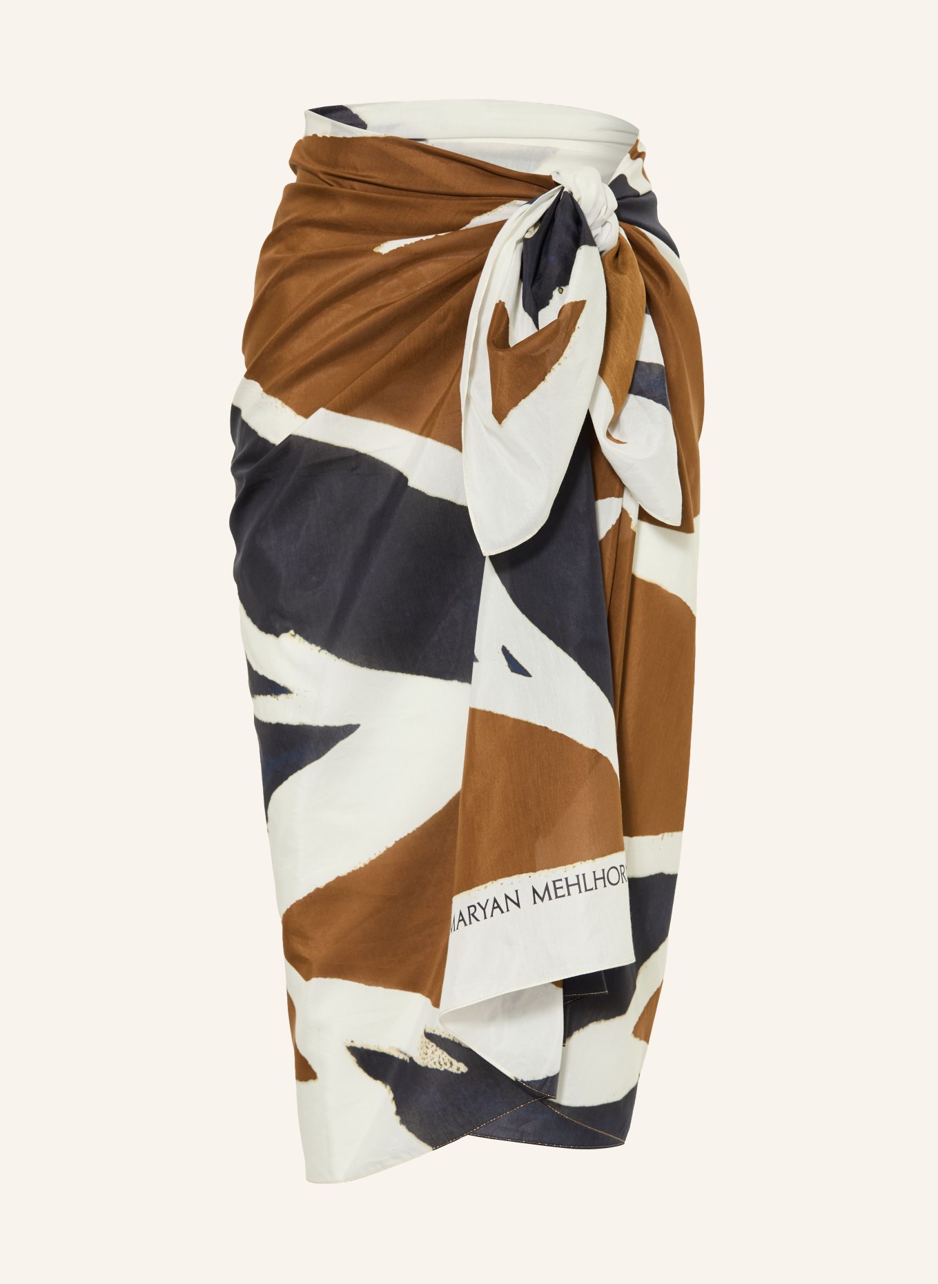 MARYAN MEHLHORN Pareo NOMADE with silk: BROWN / DARK BLUE / WHITE