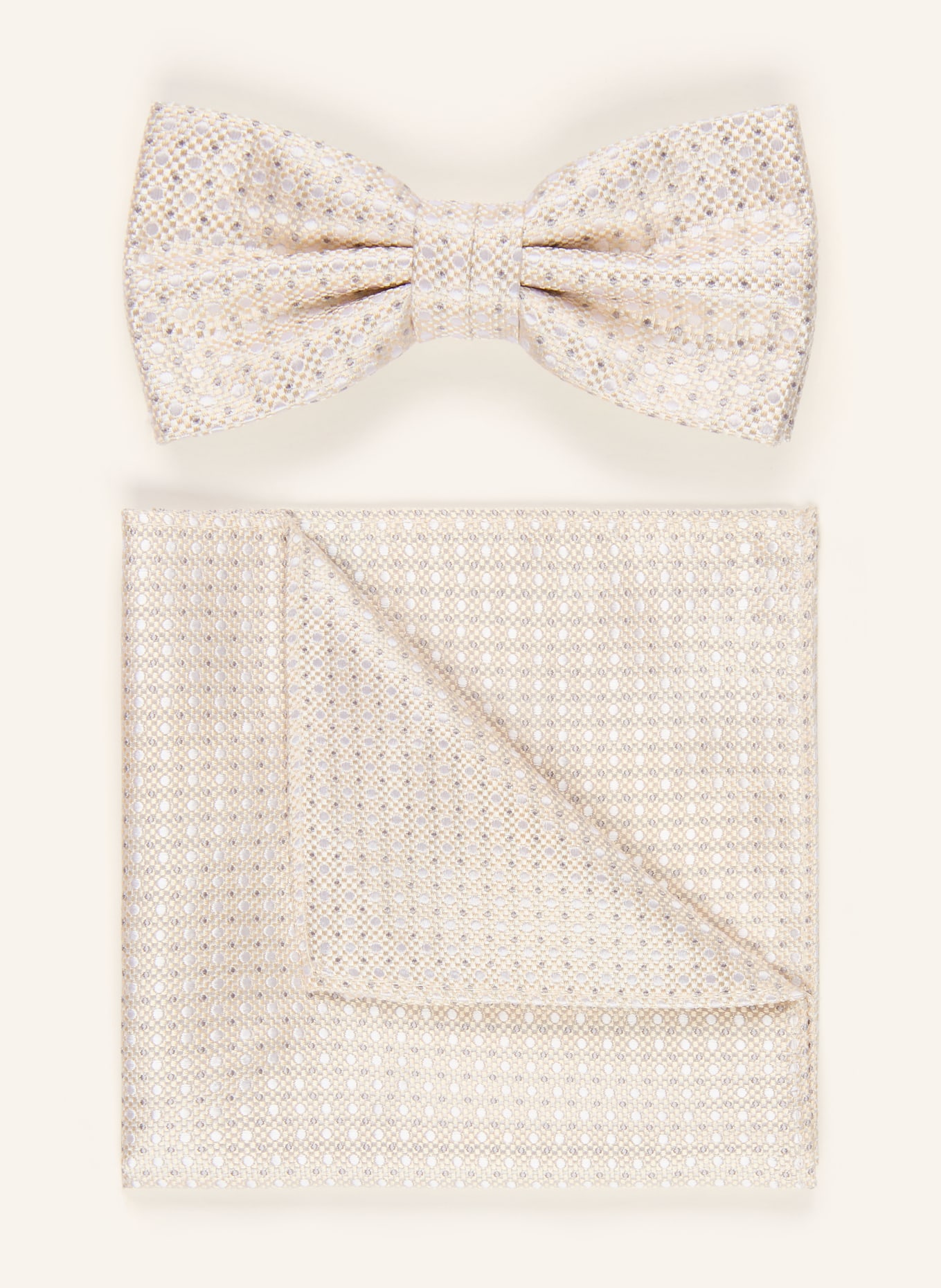 Prince BOWTIE Set: Fliege und Einstecktuch: CREME / GRAU / WEISS
