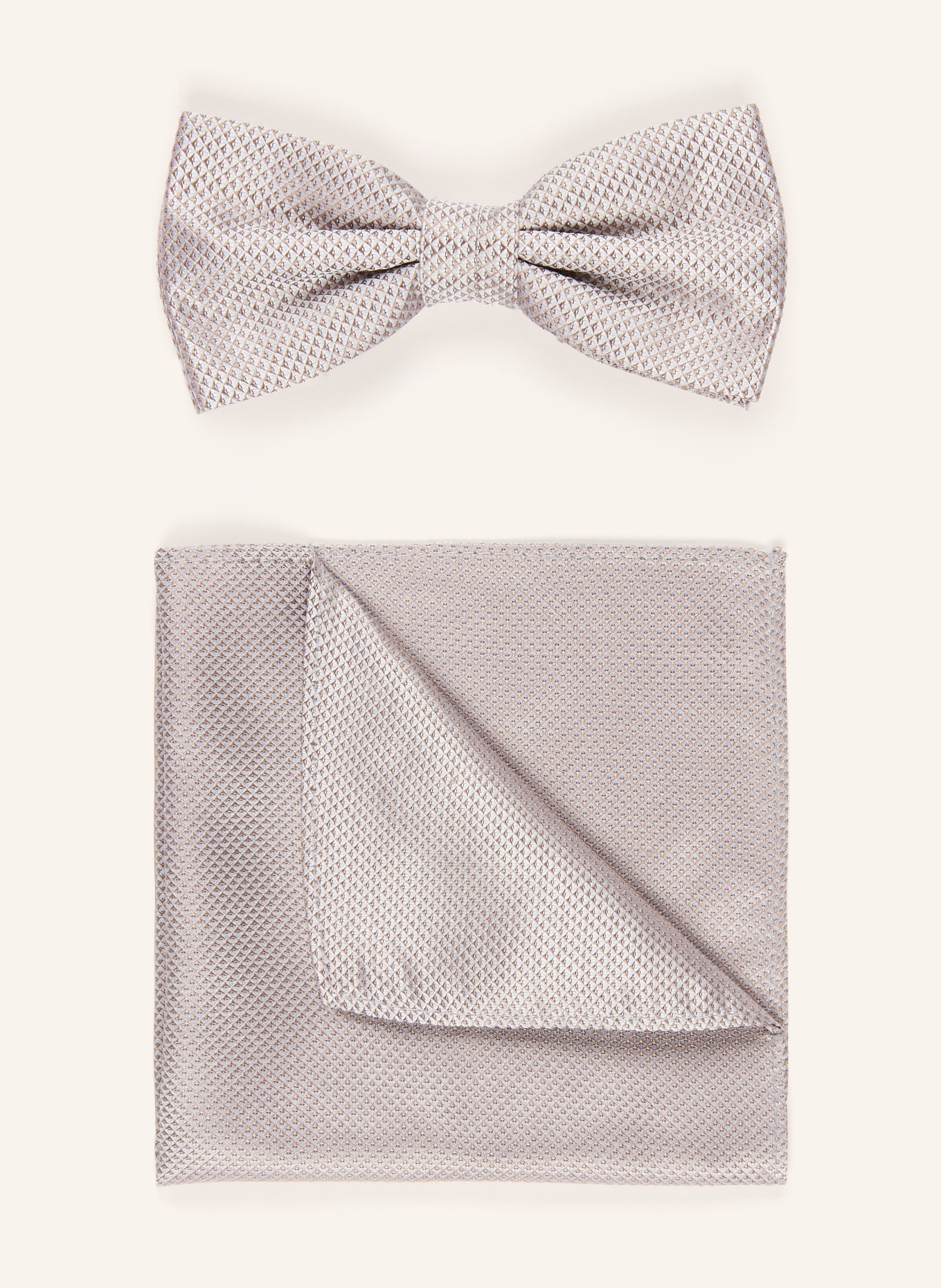 Prince BOWTIE Set: Fliege und Einstecktuch: TAUPE / CREME