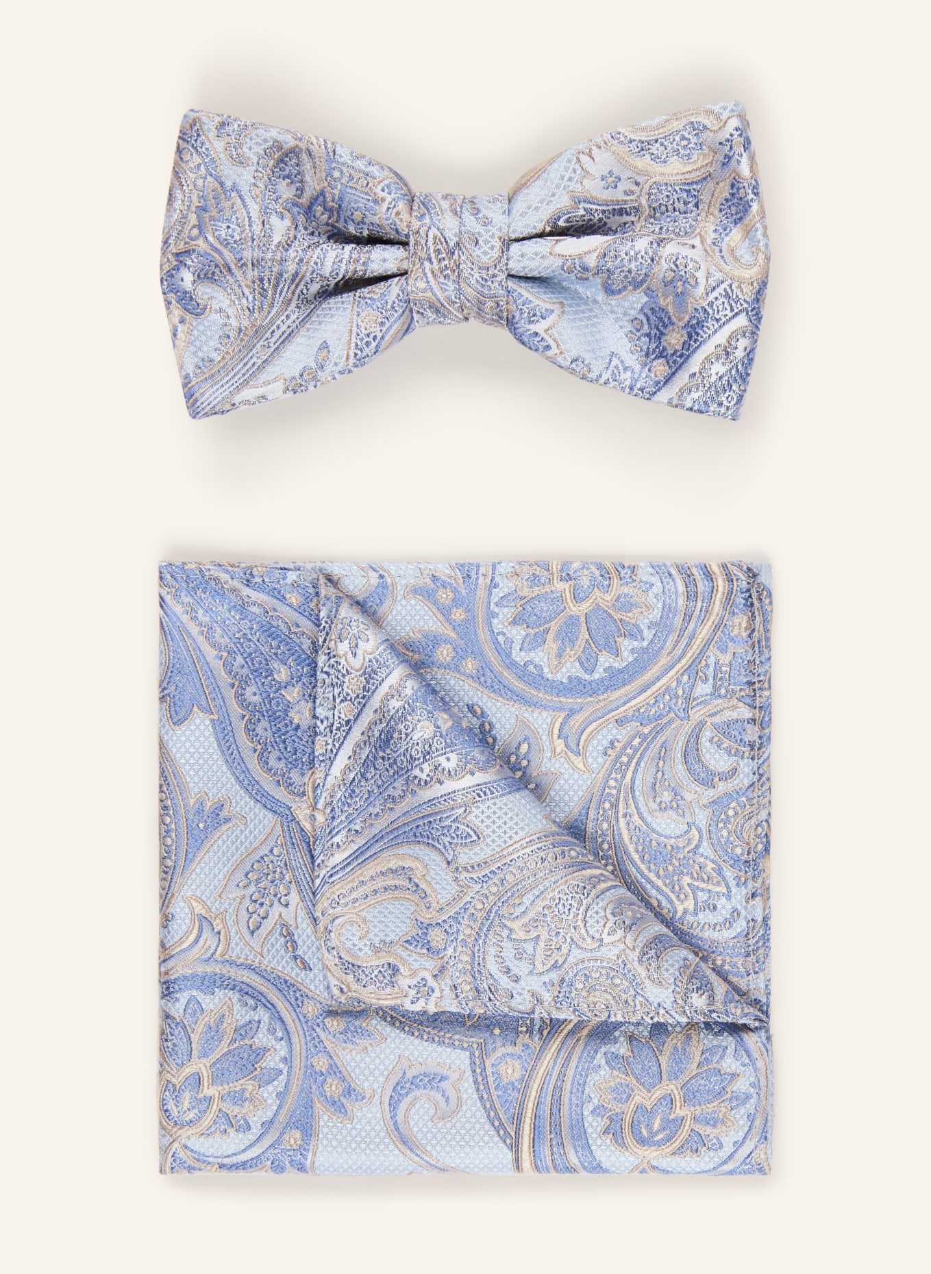 Prince BOWTIE Set: Fliege und Einstecktuch: HELLBLAU / CREME / BLAU