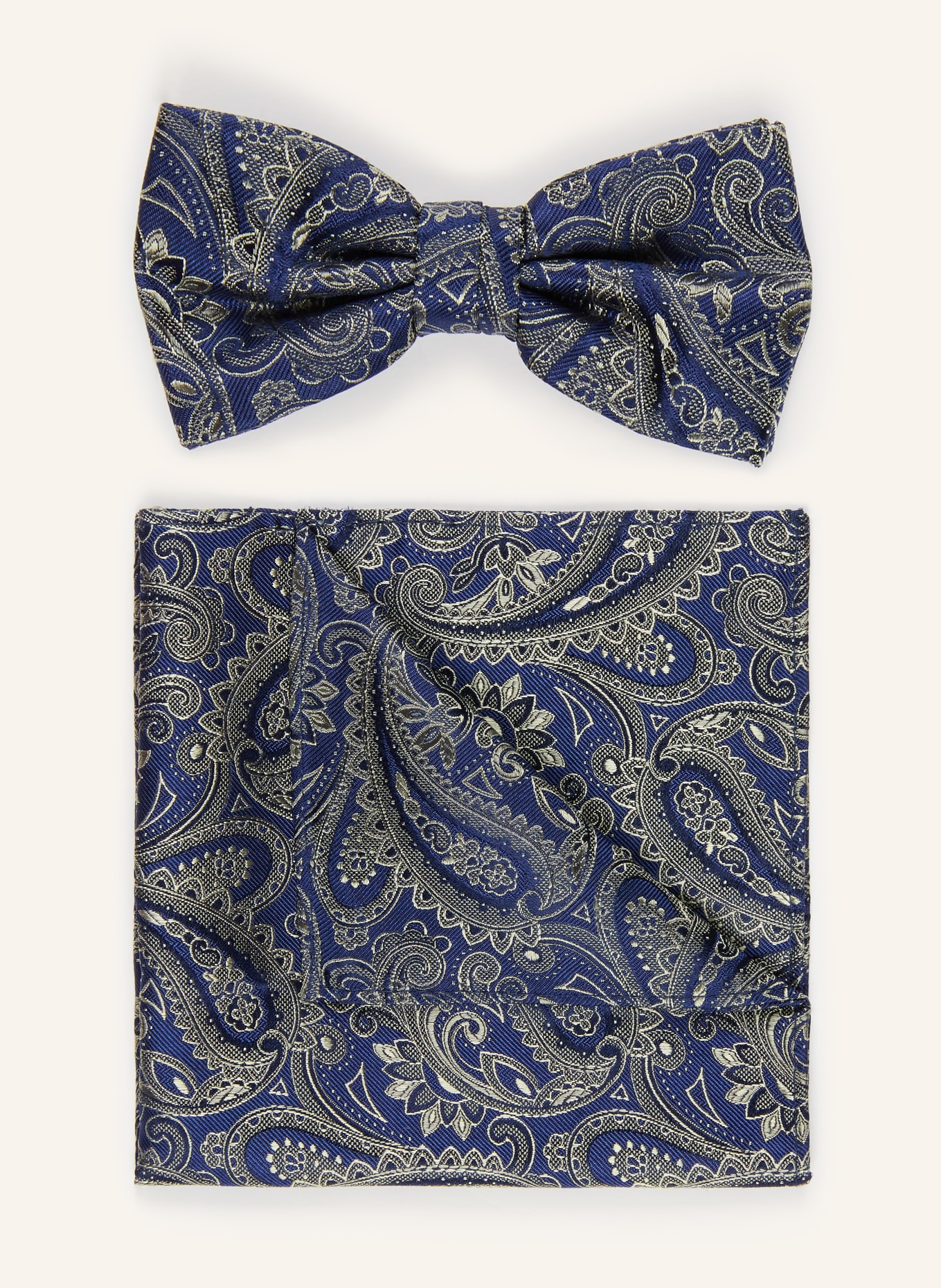 Prince BOWTIE Set: Fliege und Einstecktuch: DUNKELBLAU / KHAKI