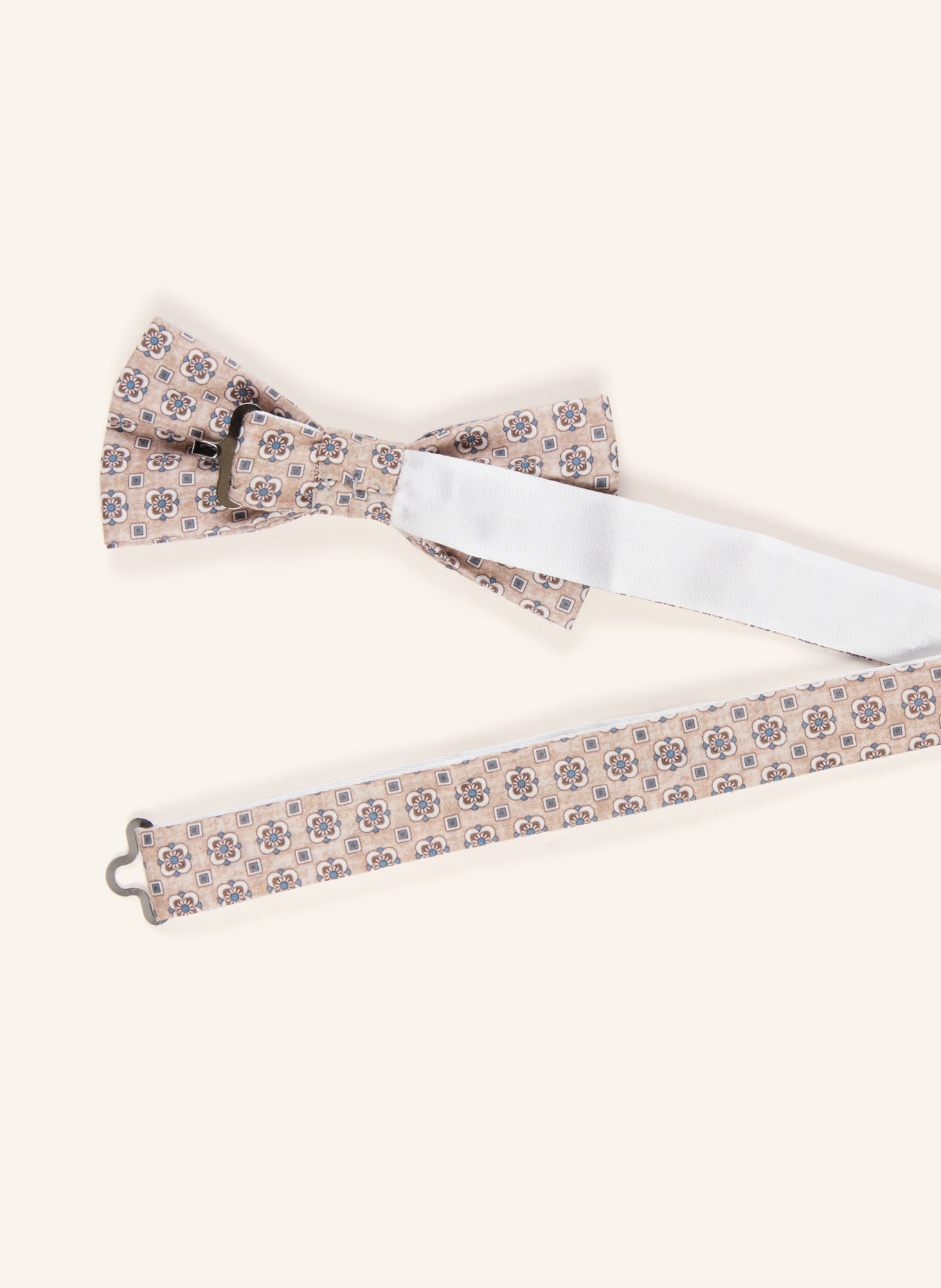 Prince BOWTIE Set: Fliege und Einstecktuch: BEIGE / BLAU / WEISS