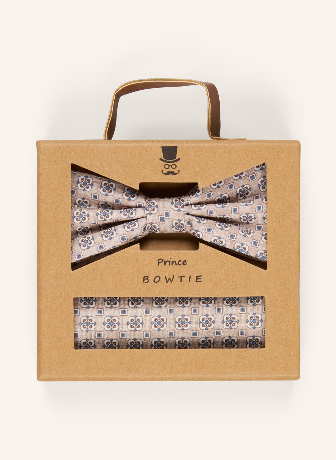 Prince BOWTIE Set: Fliege und Einstecktuch: BEIGE / BLAU / WEISS