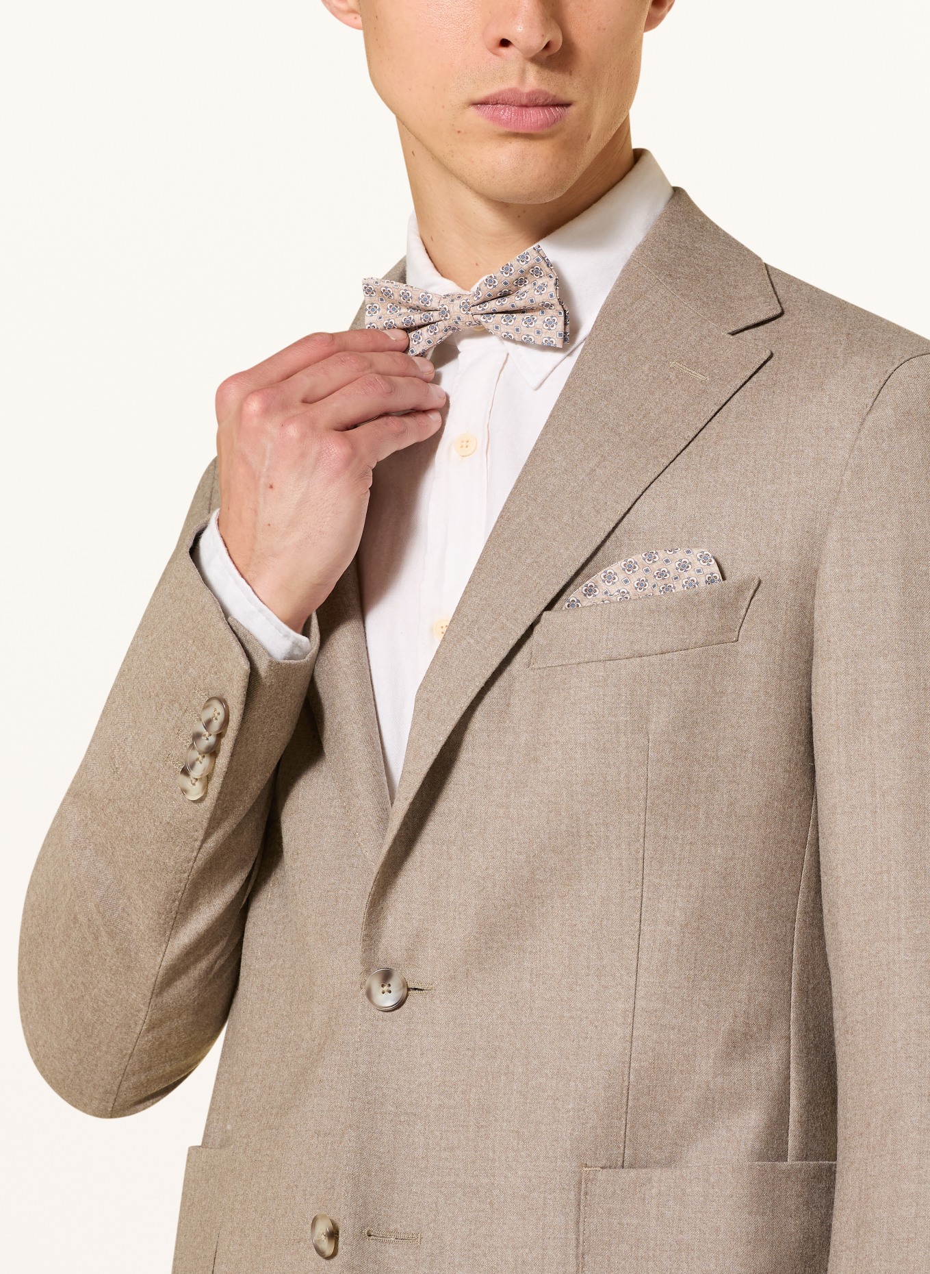 Prince BOWTIE Set: Fliege und Einstecktuch: BEIGE / BLAU / WEISS