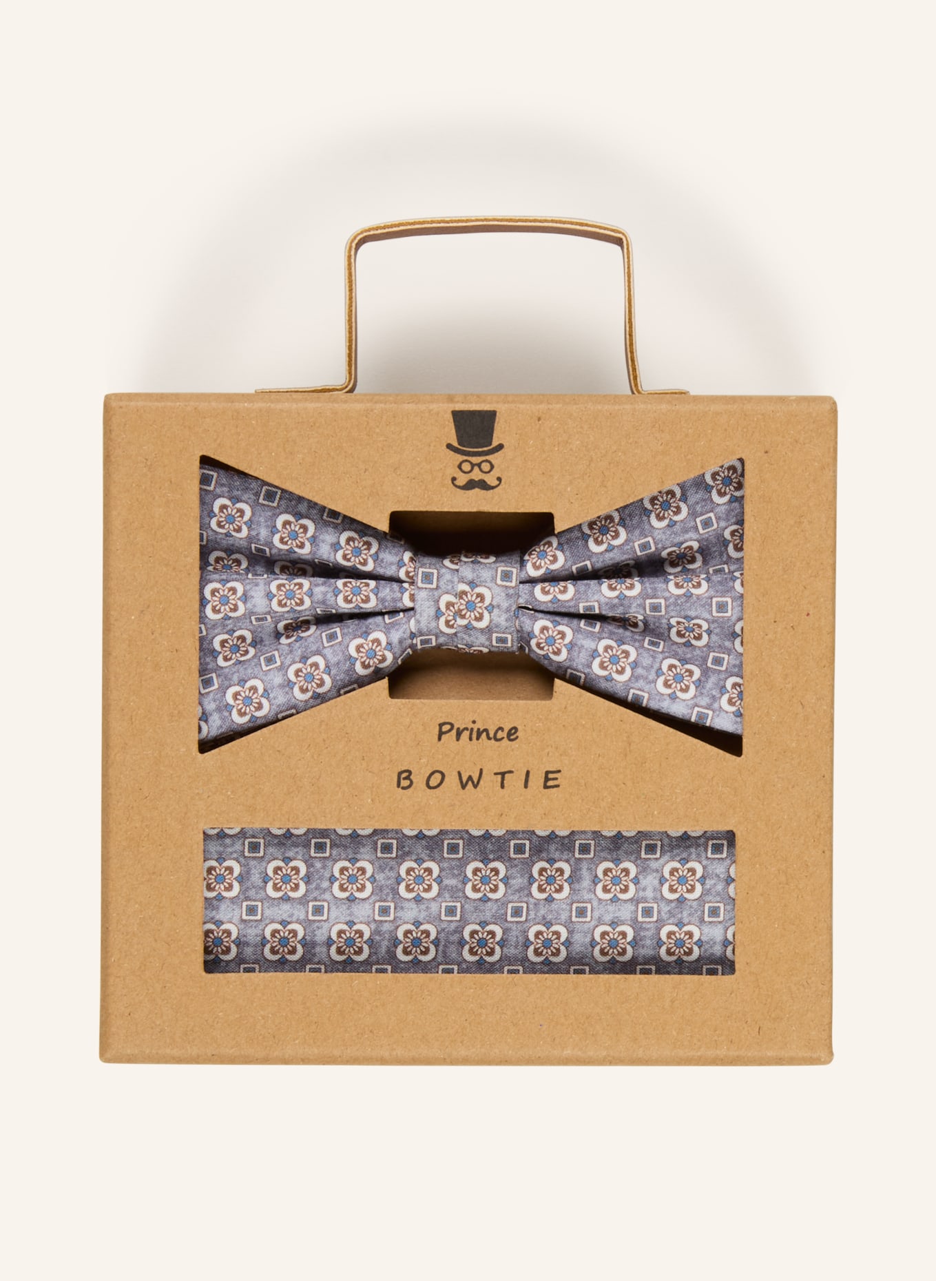 Prince BOWTIE Set: Fliege und Einstecktuch: GRAU / BRAUN / HELLBLAU