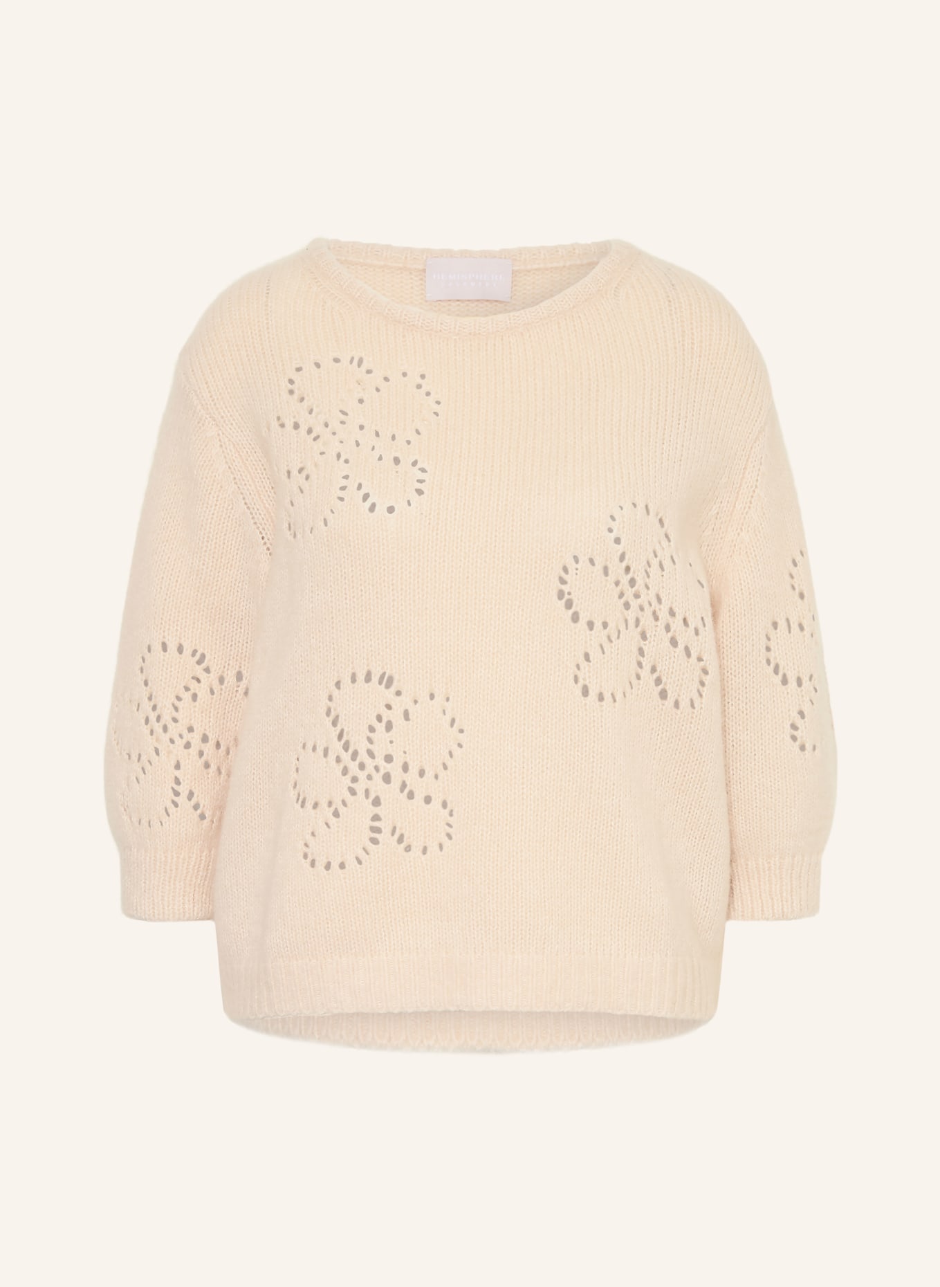 HEMISPHERE Sweter z kaszmiru z rękawami 3/4: BEŻOWY