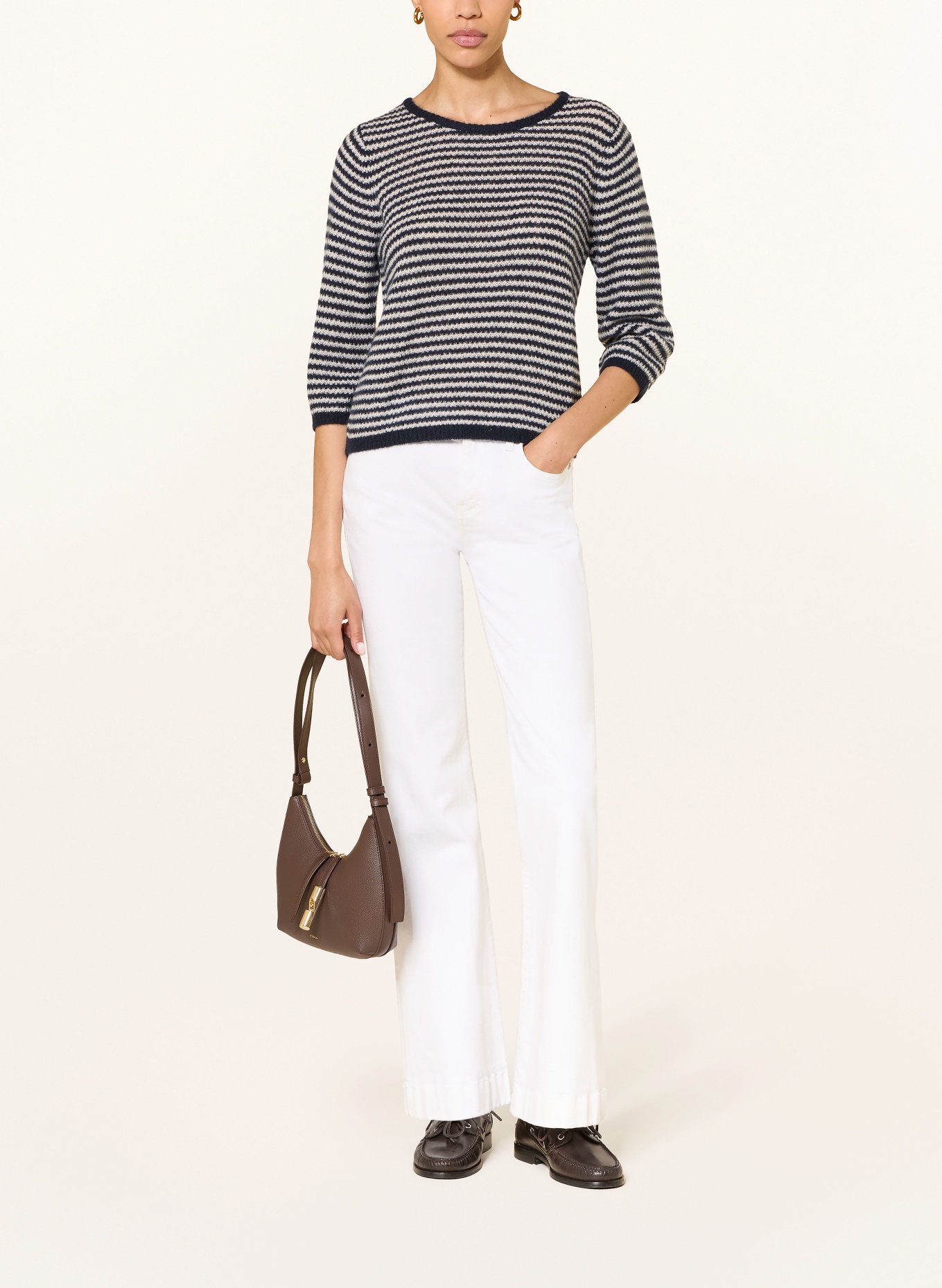 HEMISPHERE Pullover mit Cashmere: DUNKELBLAU / WEISS