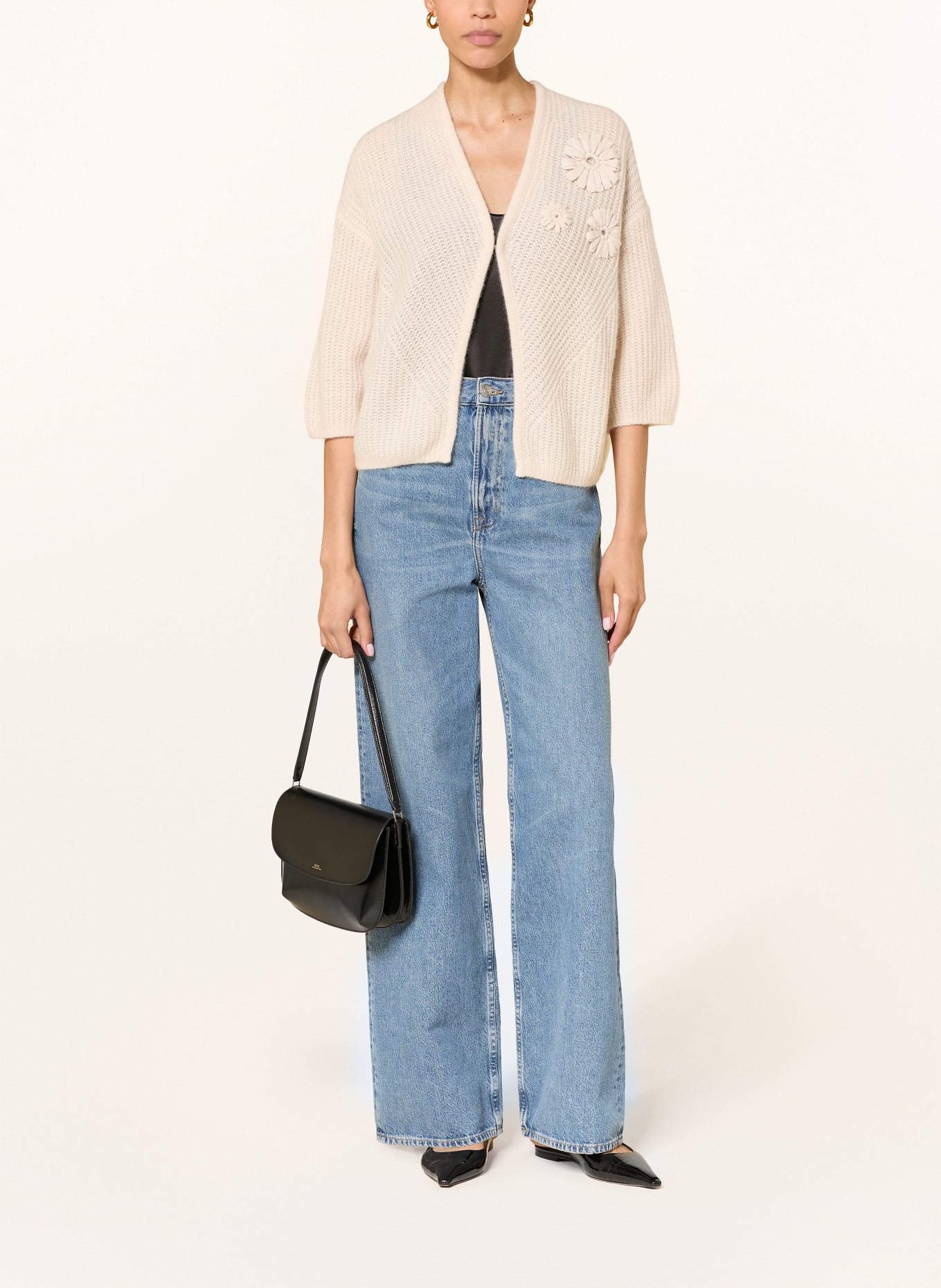 HEMISPHERE Cardigan en cachemire à manches 3/4: BEIGE