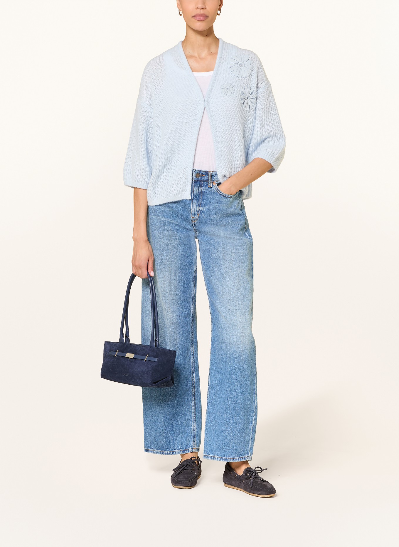 HEMISPHERE Cardigan en cachemire à manches 3/4: BLEU CLAIR