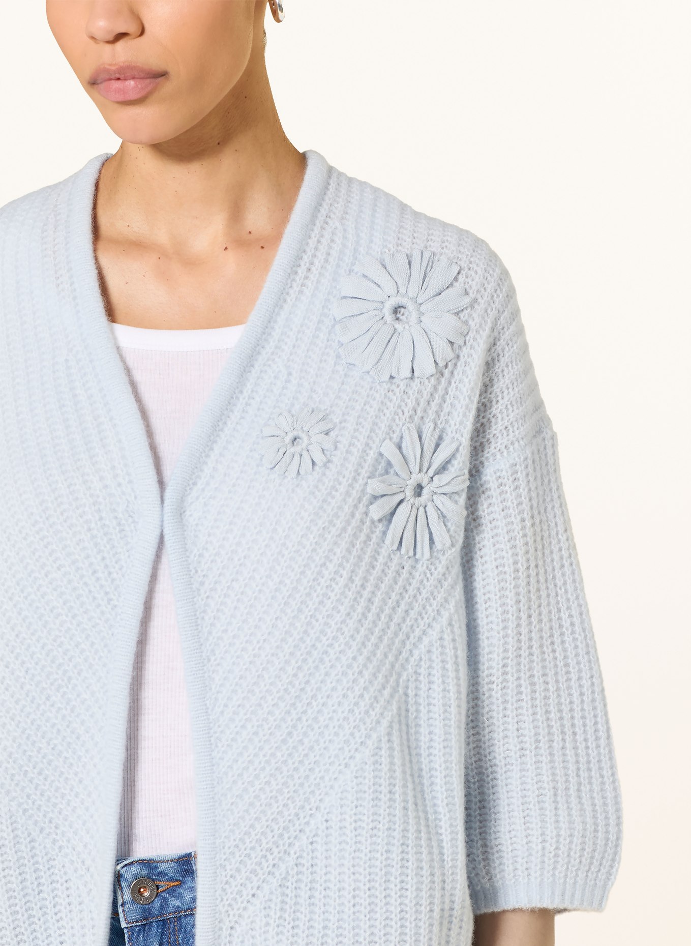 HEMISPHERE Cardigan en cachemire à manches 3/4: BLEU CLAIR