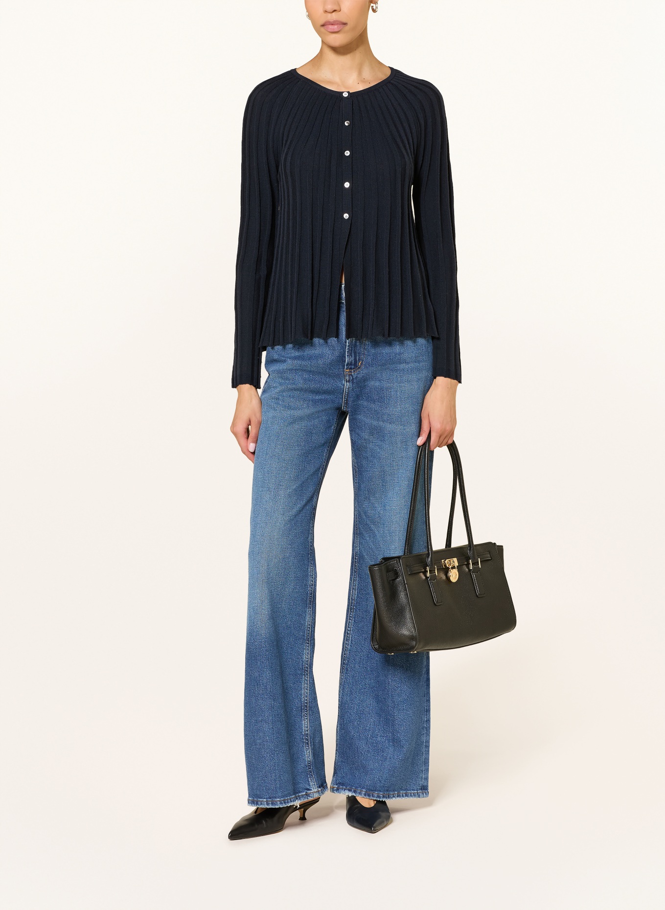 HEMISPHERE Cardigan en laine mérinos: BLEU FONCÉ