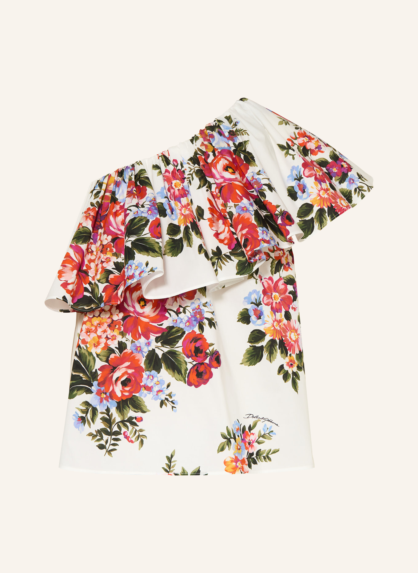 DOLCE & GABBANA Blusentop mit Volants: ECRU / ROT / GRÜN