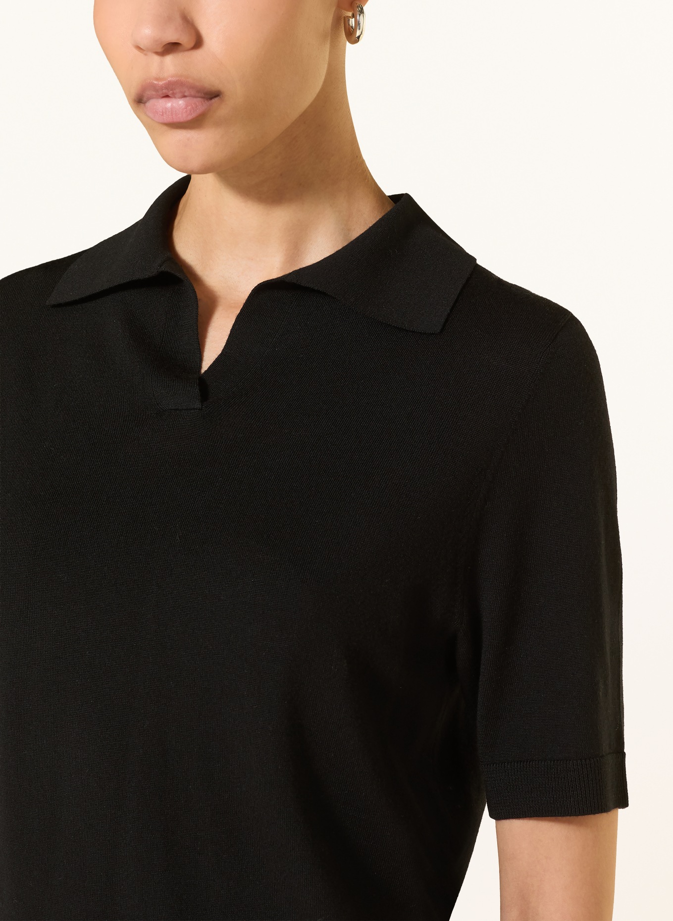 ALLUDE Pletené polo tričko: ČERNÁ