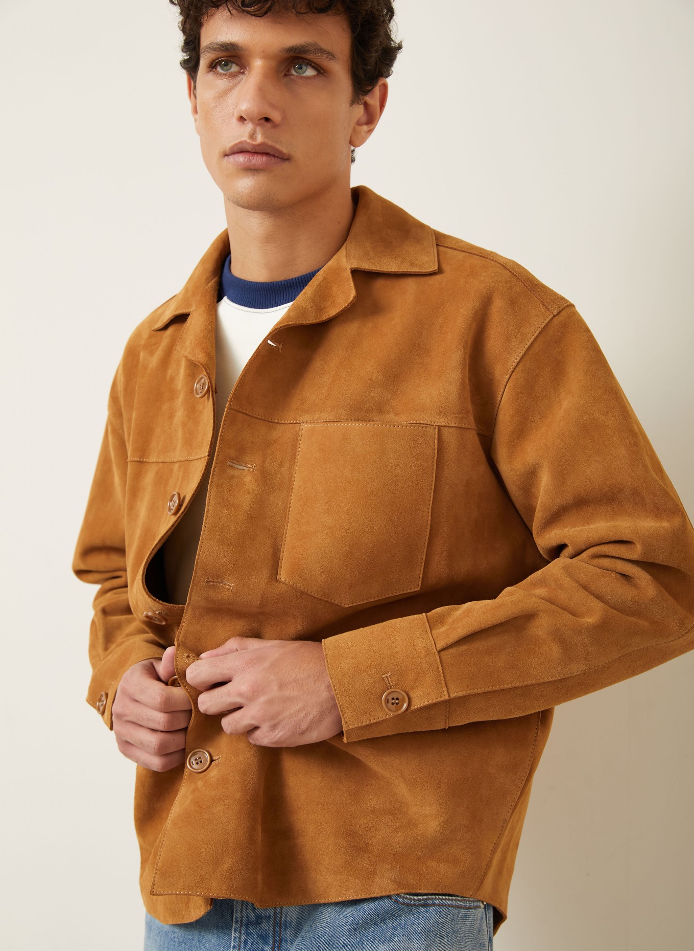 AMI PARIS Leder-Overjacket: COGNAC