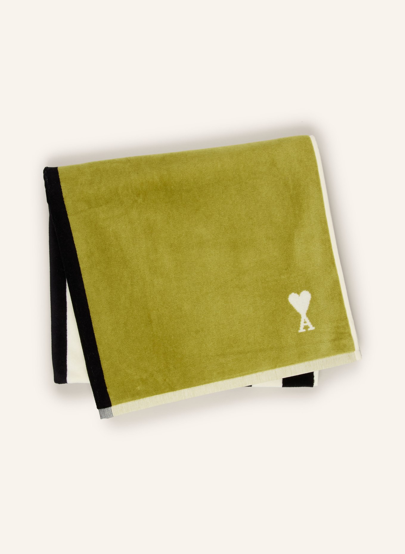 AMI PARIS Serviette de douche LITTLE AMI DE COEUR: OLIVE / BLANC / NOIR