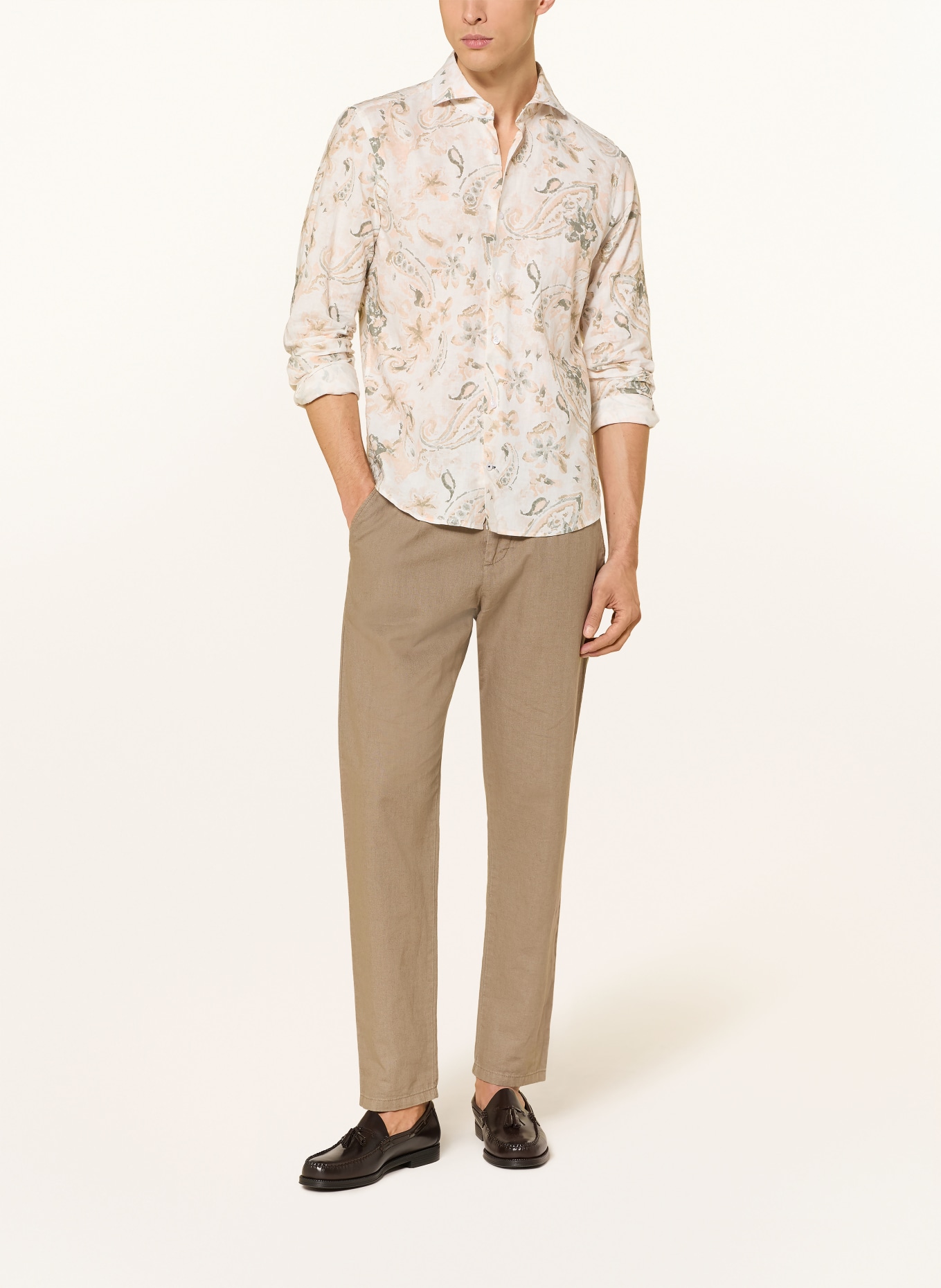 JOOP! PAI Slim Fit Shirt with Linen: SALMON / ECRU / GRAY