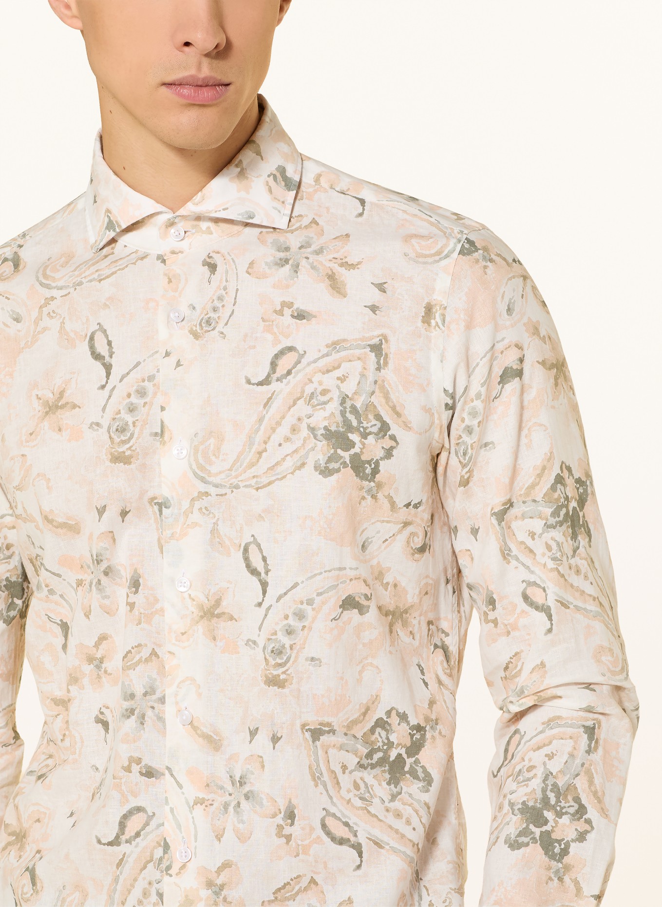 JOOP! PAI Slim Fit Shirt with Linen: SALMON / ECRU / GRAY