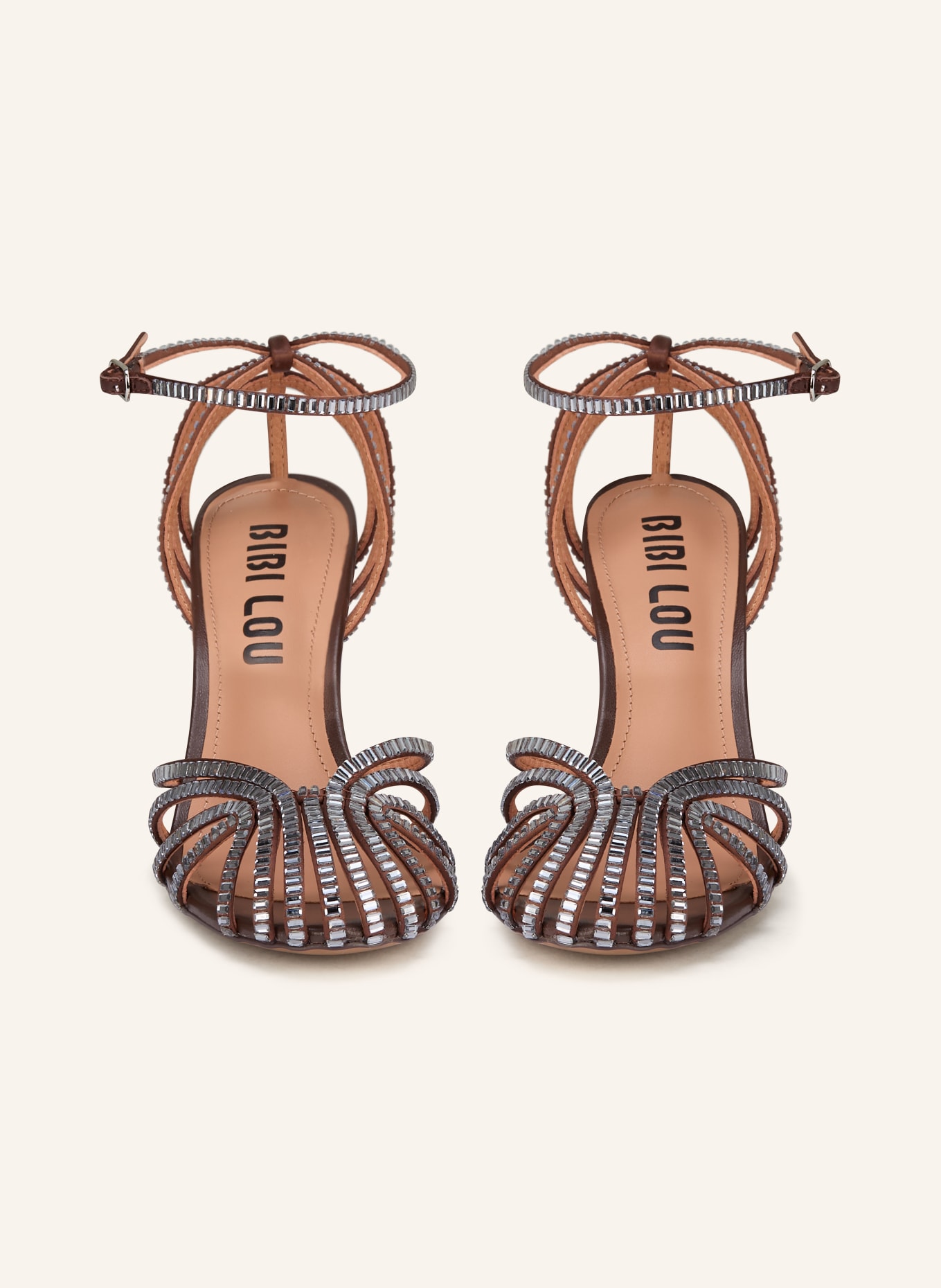 BIBI LOU Sandals with gemstones: DARK BROWN / SILVER