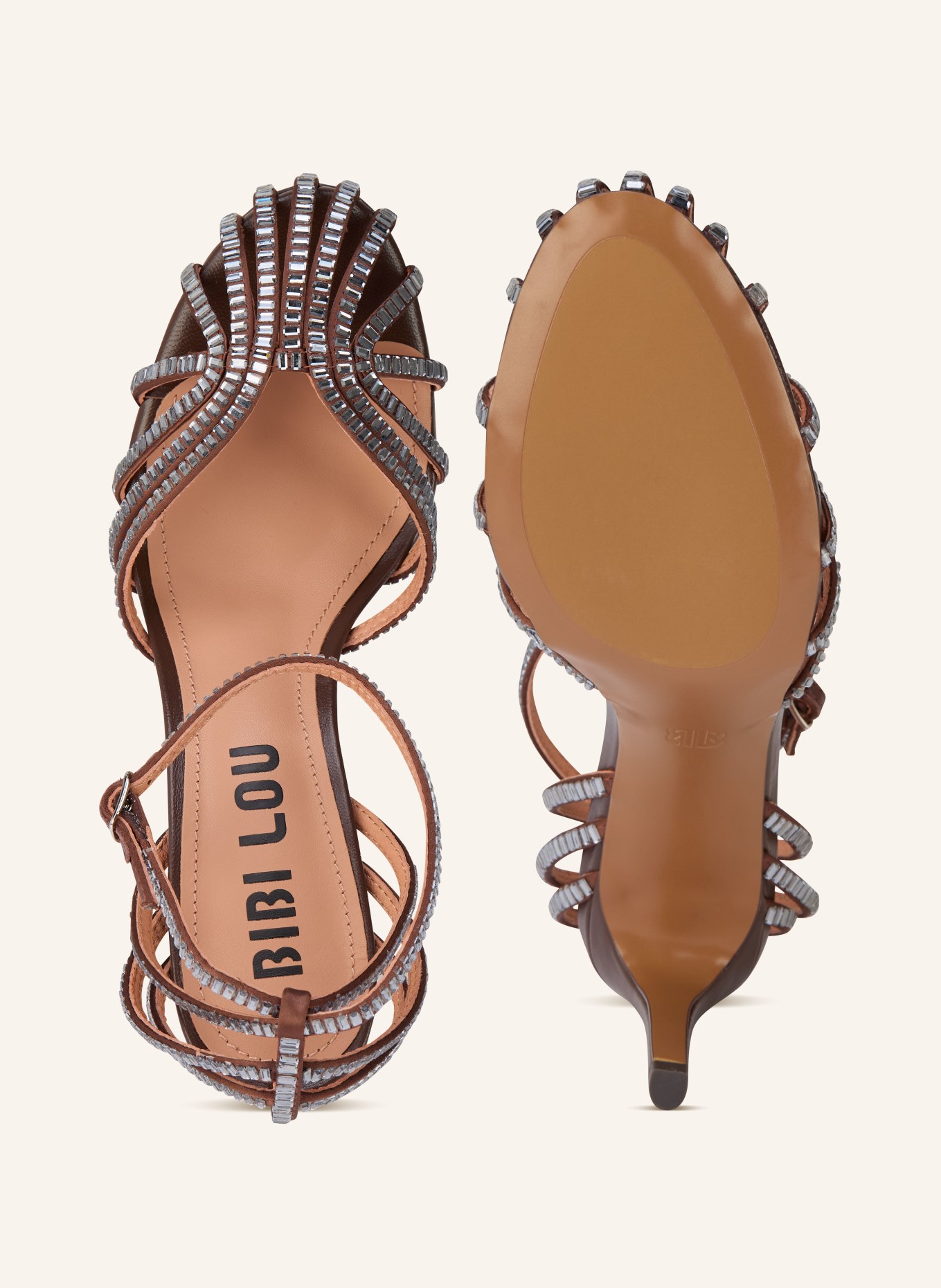 BIBI LOU Sandals with gemstones: DARK BROWN / SILVER