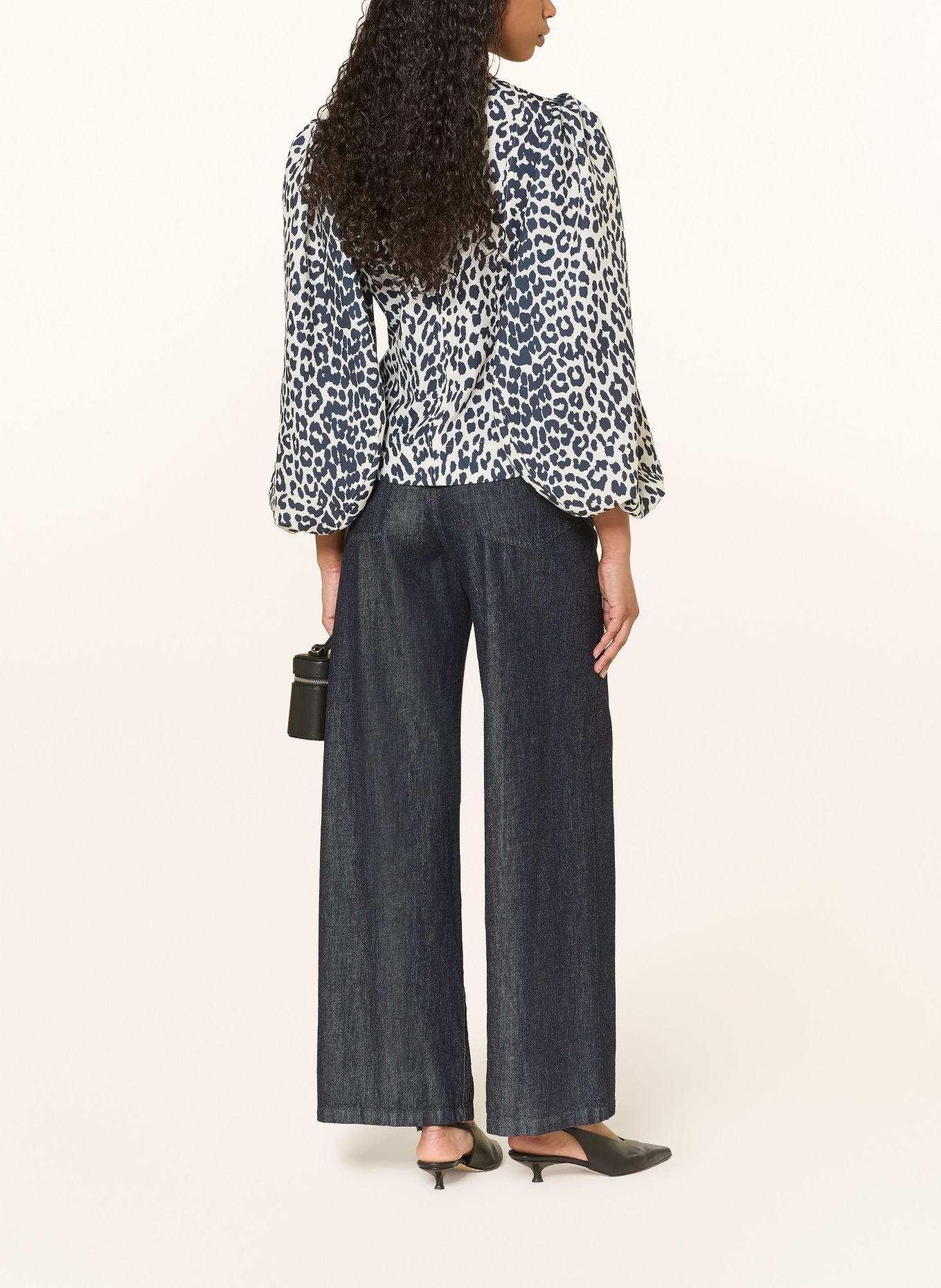 Alcidia da Veiga Blouse shirt with 3/4 sleeves: CREAM / DARK BLUE