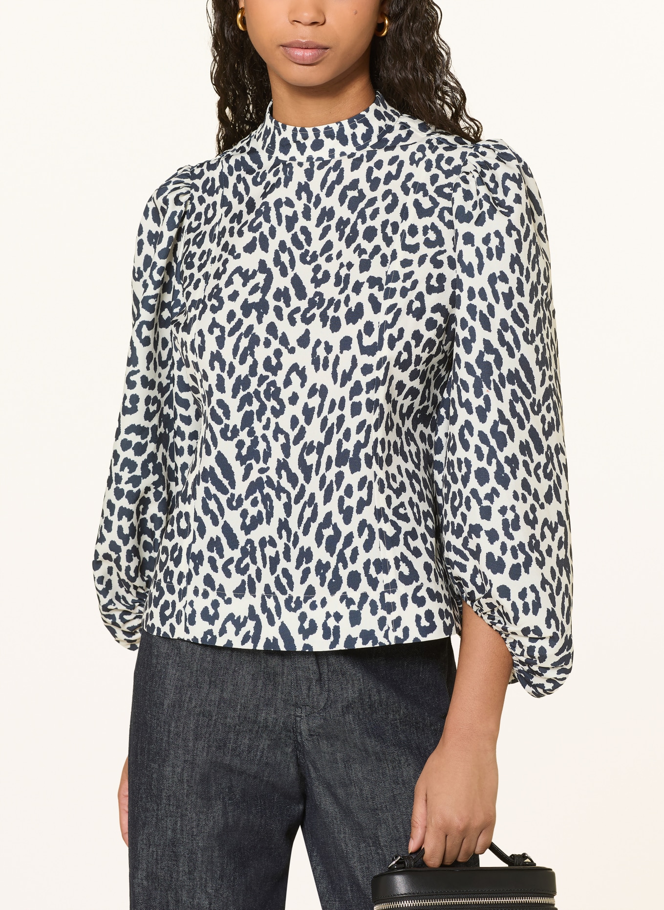 Alcidia da Veiga Blouse shirt with 3/4 sleeves: CREAM / DARK BLUE