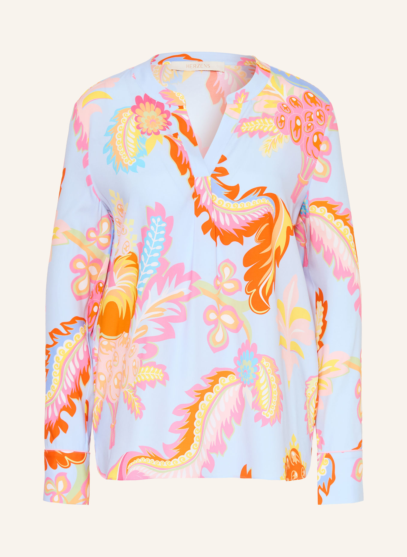 HERZENS Silk blouse shirt: LIGHT BLUE / PINK / ORANGE