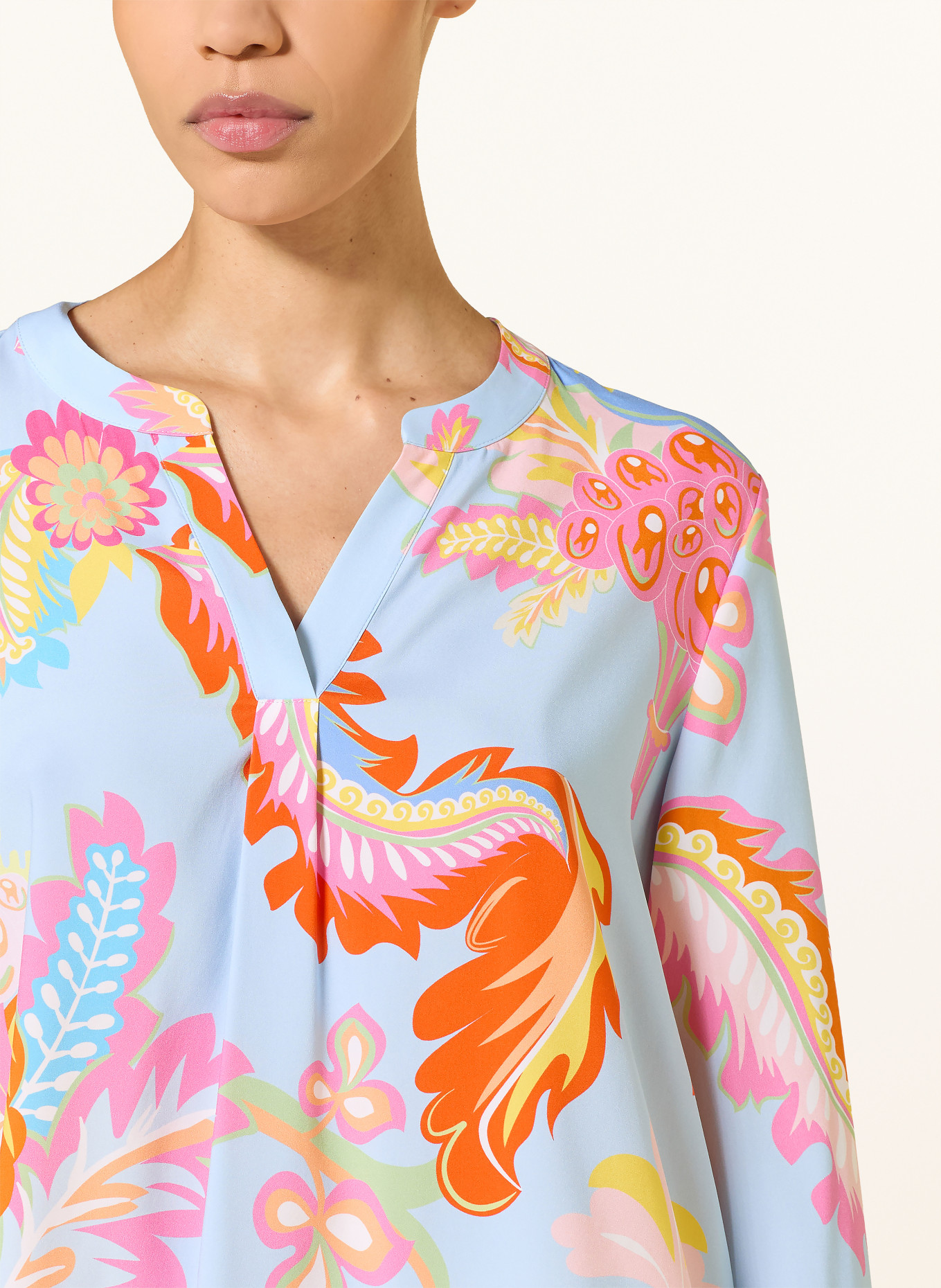 HERZENS Silk blouse shirt: LIGHT BLUE / PINK / ORANGE