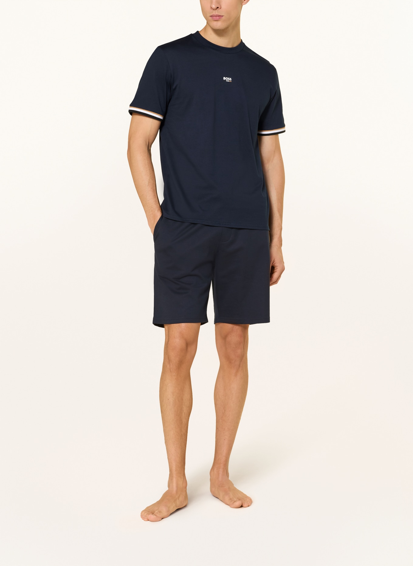 BOSS Koszulka nocna ICONIC: GRANATOWY / JASNOBRĄZOWY / BIAŁY