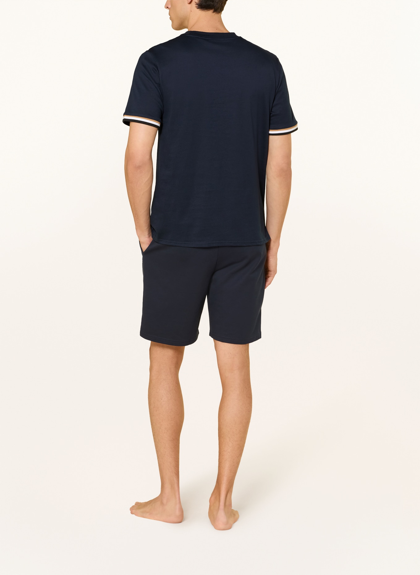 BOSS Koszulka nocna ICONIC: GRANATOWY / JASNOBRĄZOWY / BIAŁY