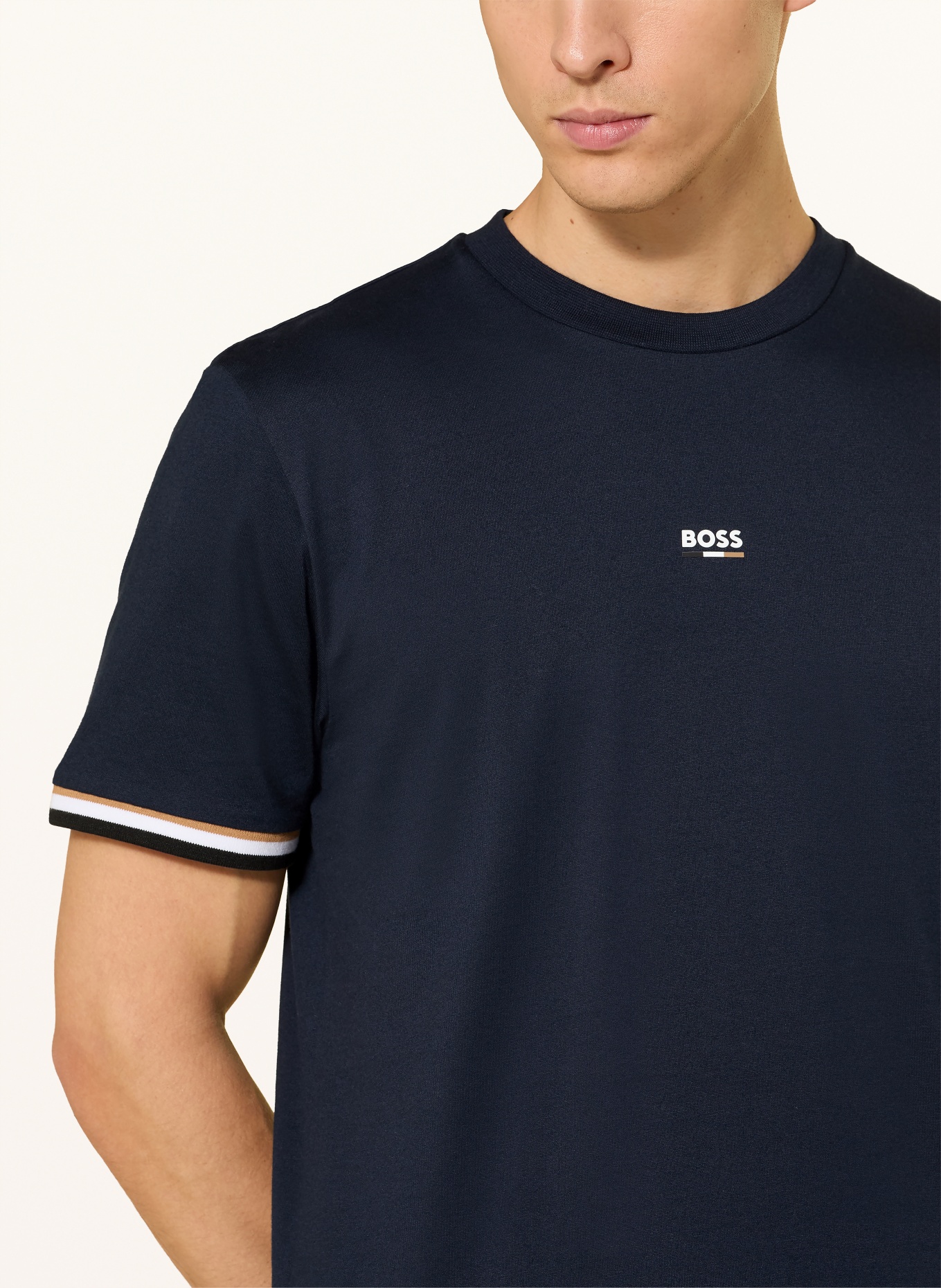 BOSS Koszulka nocna ICONIC: GRANATOWY / JASNOBRĄZOWY / BIAŁY