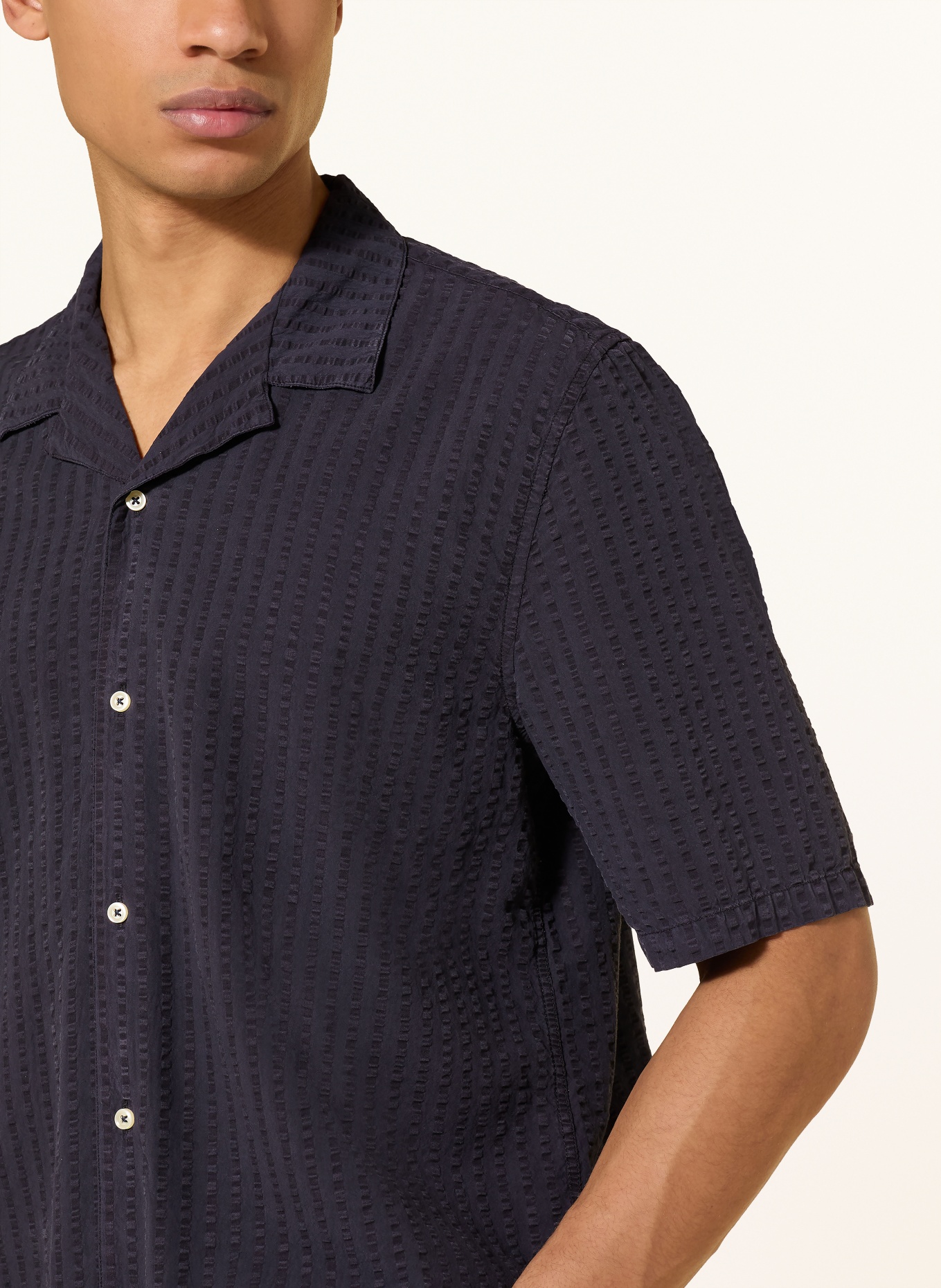 Officine Générale Leinenhemd BENOIT Slim Fit: DUNKELBLAU