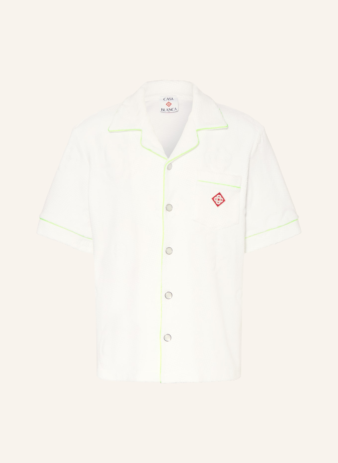 Casablanca Resorthemd Comfort Fit aus Frottee: WEISS / NEONGRÜN