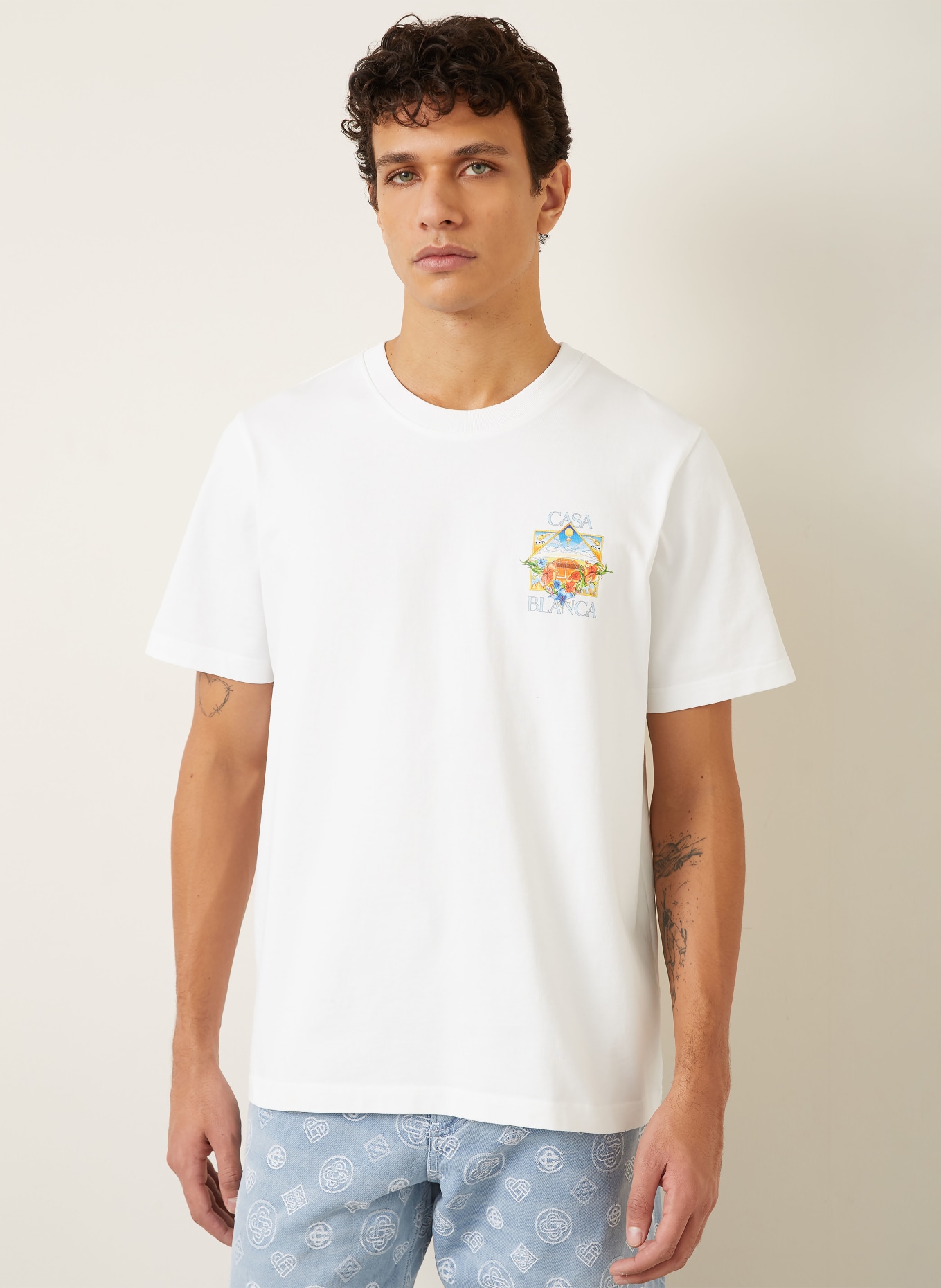 Casablanca T-Shirt: WEISS / ORANGE / HELLBLAU