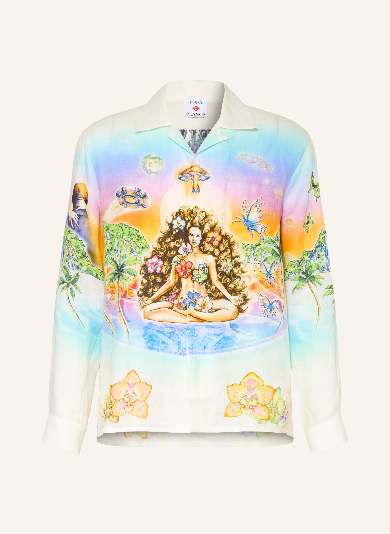 Casablanca Resorthemd INNERSENSE Relaxed Fit aus Leinen: WEISS / ORANGE / HELLBLAU