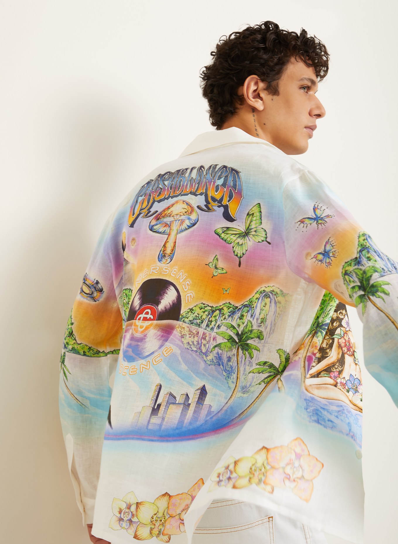 Casablanca Resorthemd INNERSENSE Relaxed Fit aus Leinen: WEISS / ORANGE / HELLBLAU