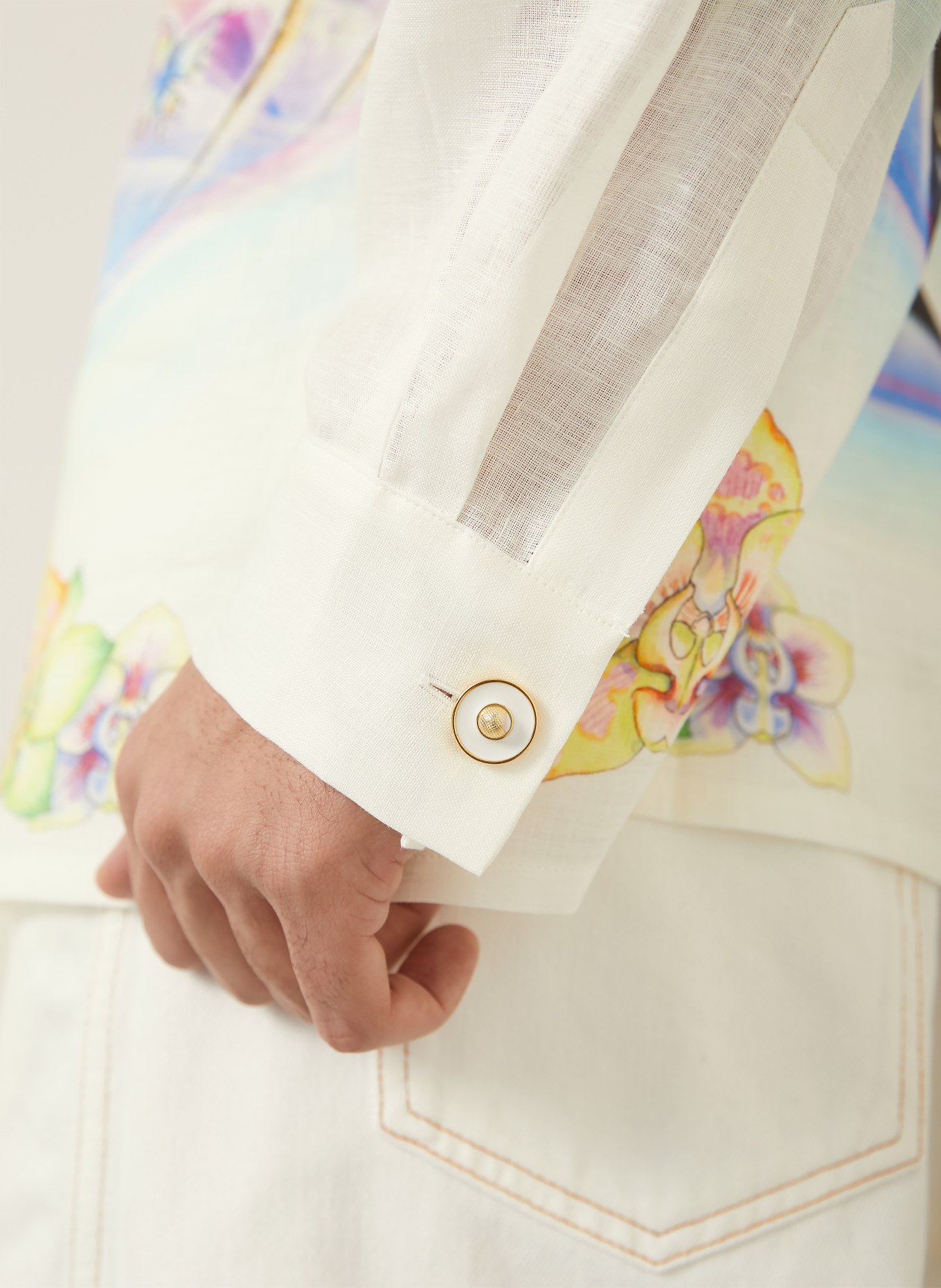 Casablanca Resorthemd INNERSENSE Relaxed Fit aus Leinen: WEISS / ORANGE / HELLBLAU