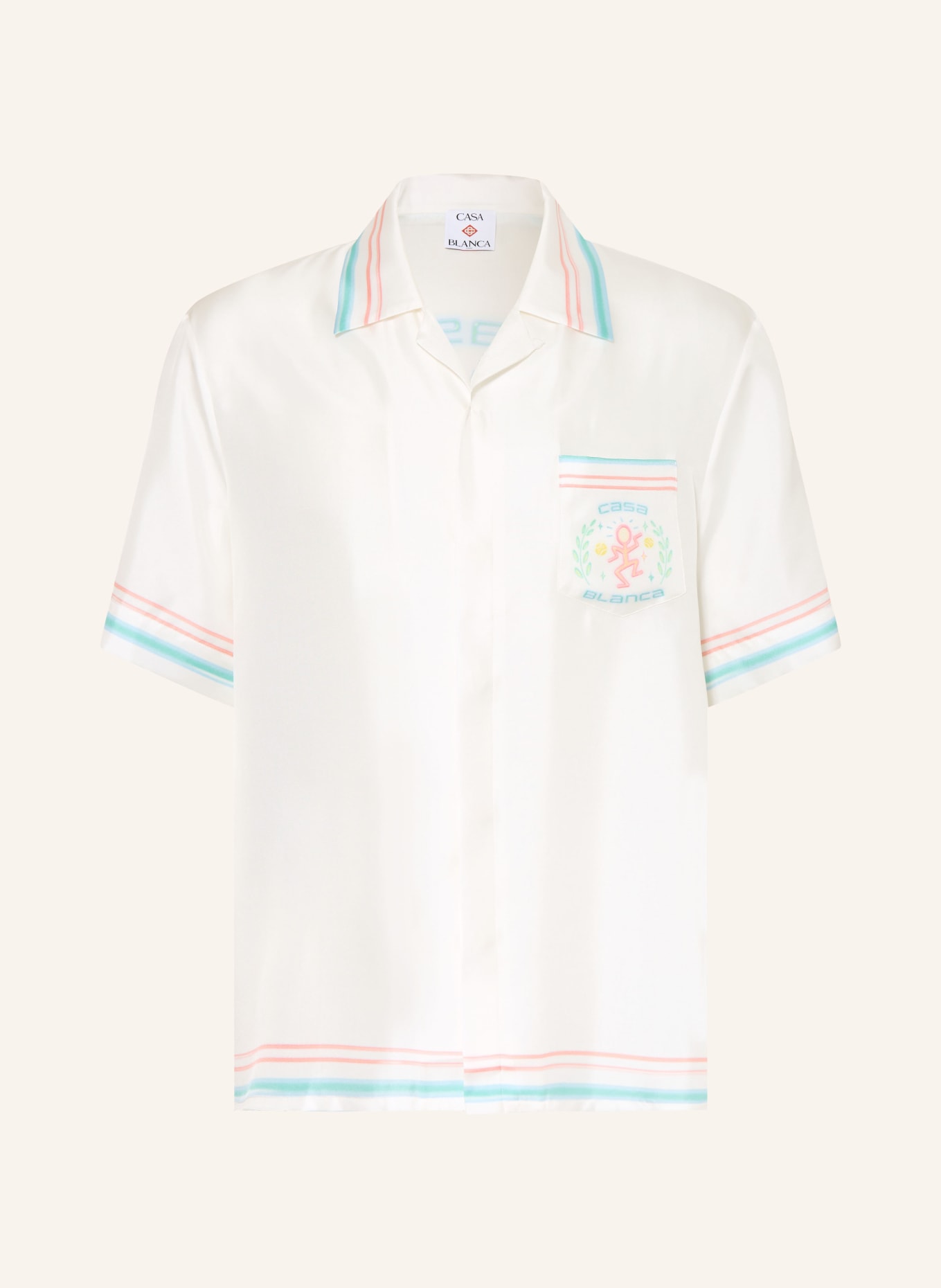 Casablanca Resorthemd DANCE JOY Comfort Fit aus Seide: WEISS / HELLROT / HELLBLAU