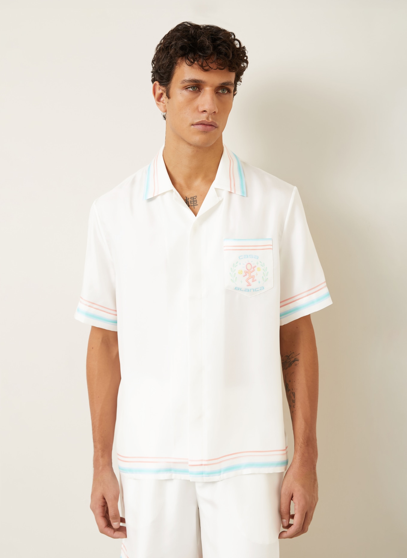 Casablanca Resorthemd DANCE JOY Comfort Fit aus Seide: WEISS / HELLROT / HELLBLAU