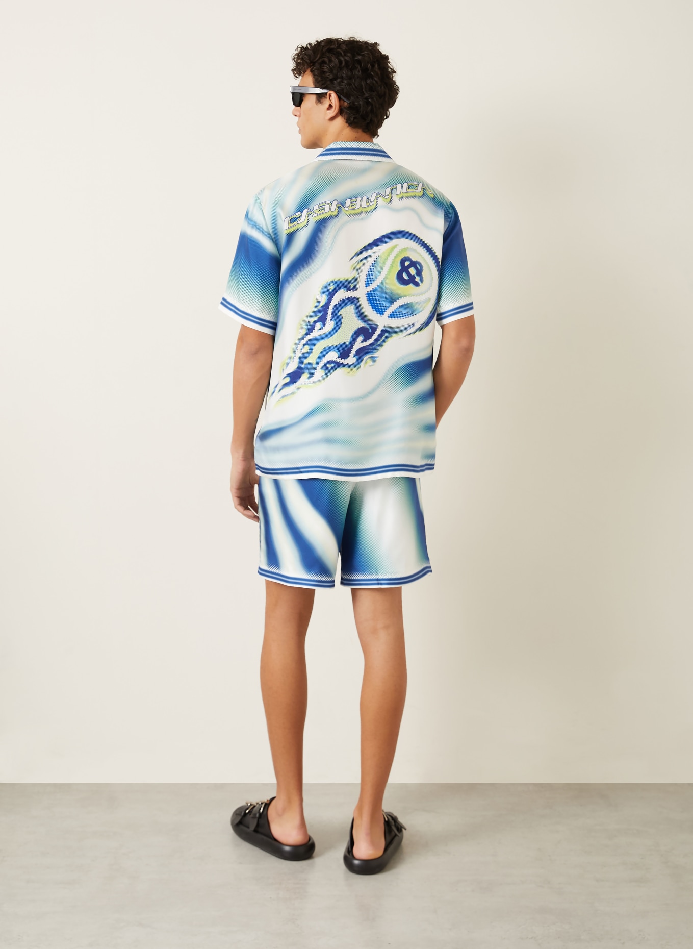 Casablanca Resorthemd FLAMING TENNIS BALL Comfort Fit aus Seide: BLAU / NEONGRÜN / WEISS