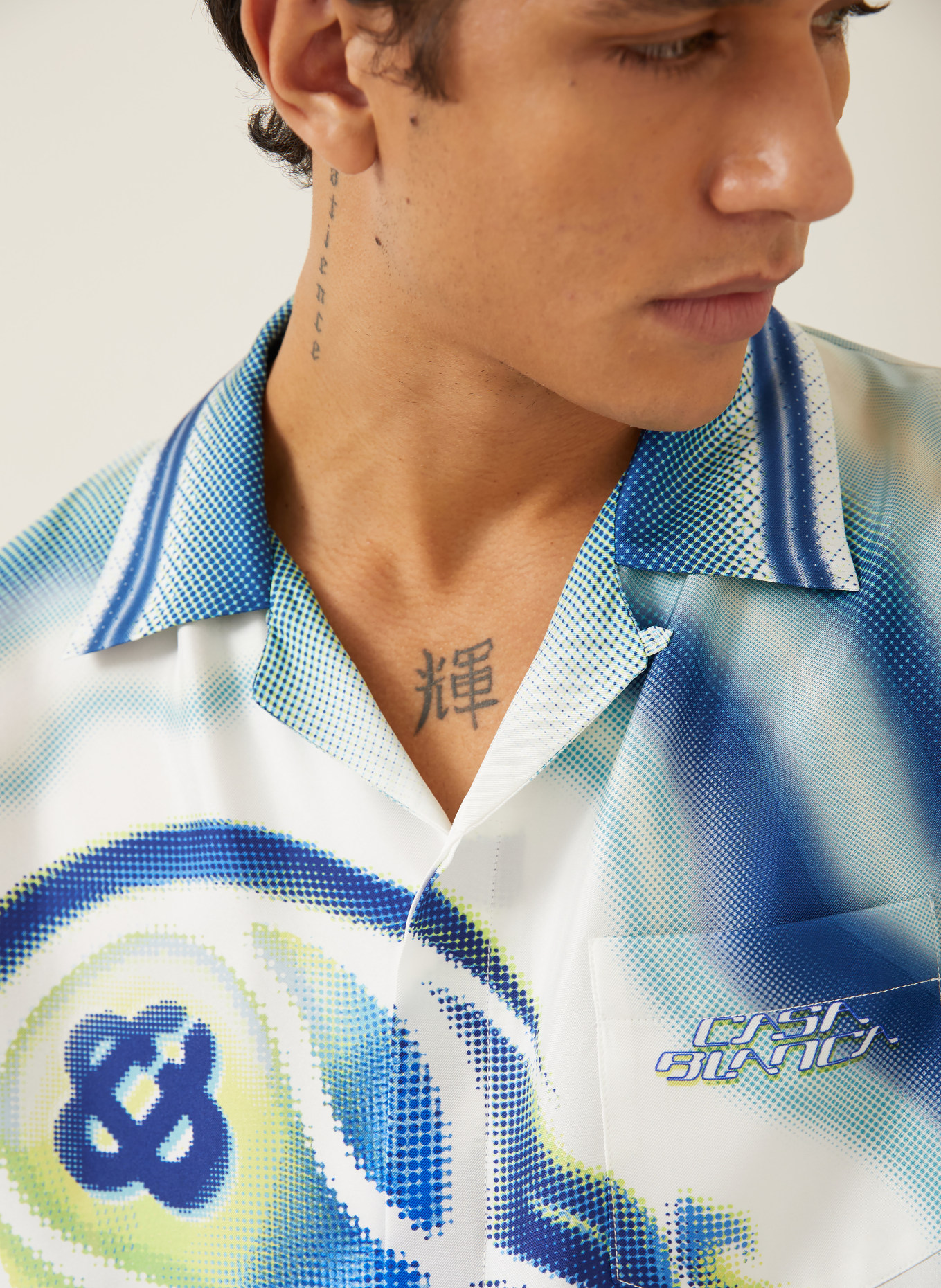 Casablanca Resorthemd FLAMING TENNIS BALL Comfort Fit aus Seide: BLAU / NEONGRÜN / WEISS