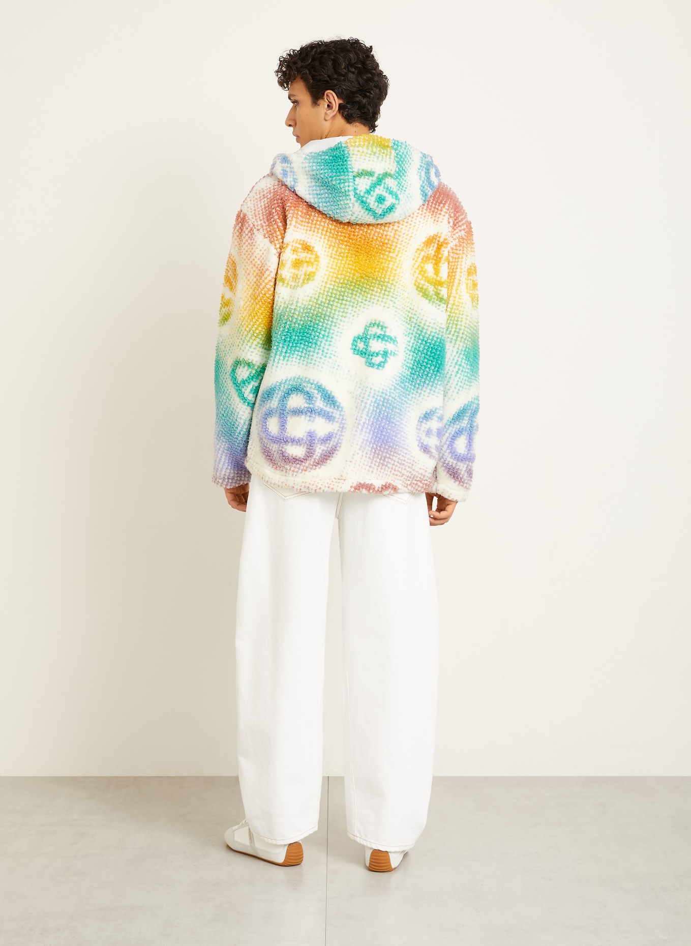 Casablanca fleece jacket: WHITE / ORANGE / TURQUOISE