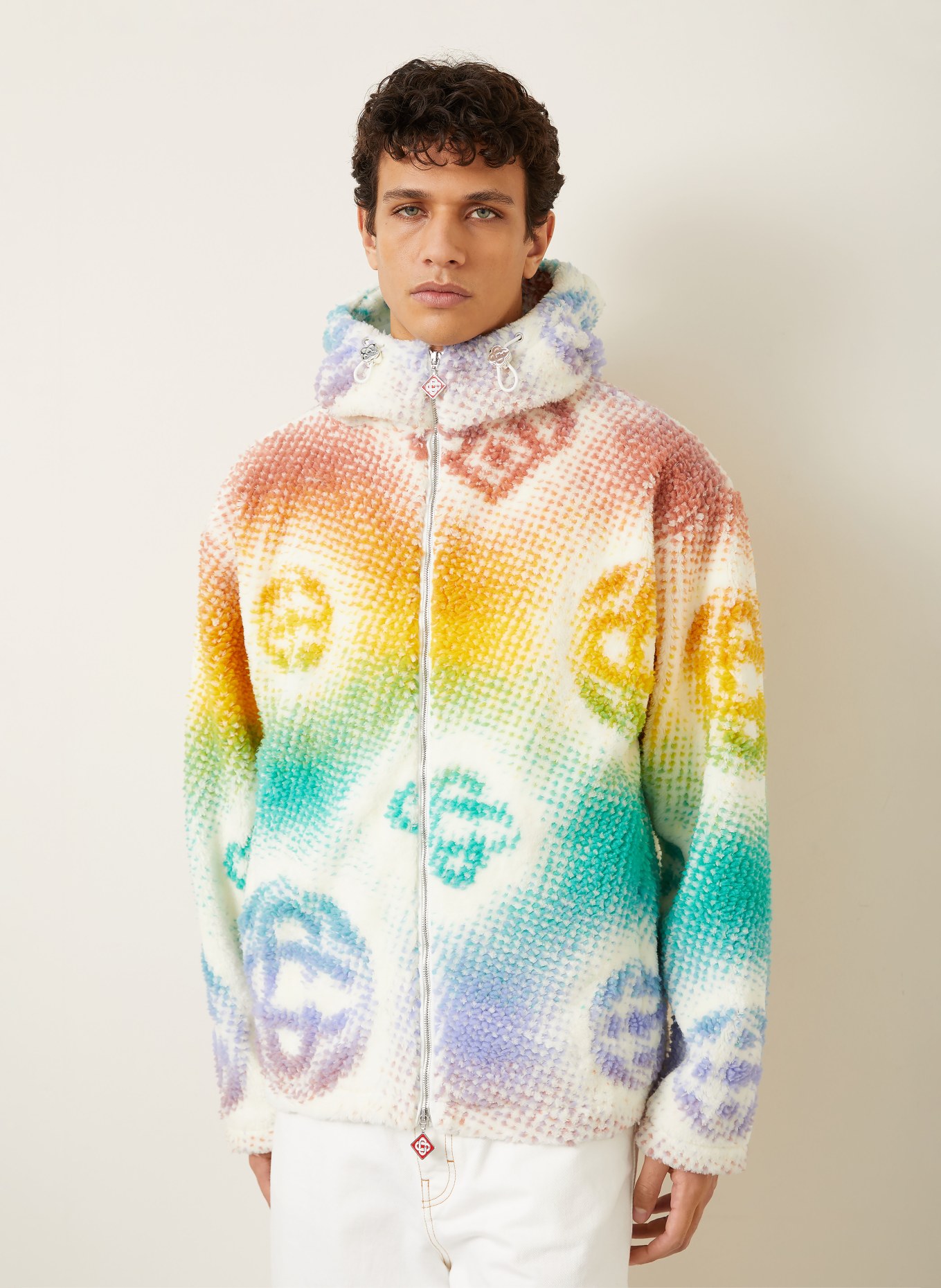 Casablanca fleece jacket: WHITE / ORANGE / TURQUOISE