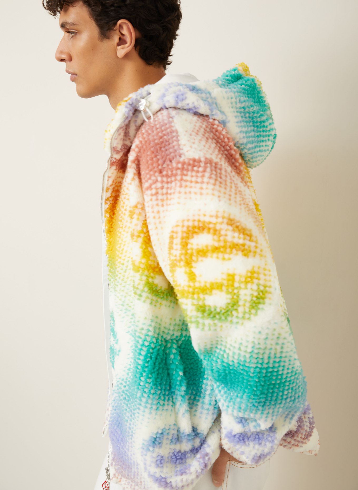 Casablanca fleece jacket: WHITE / ORANGE / TURQUOISE