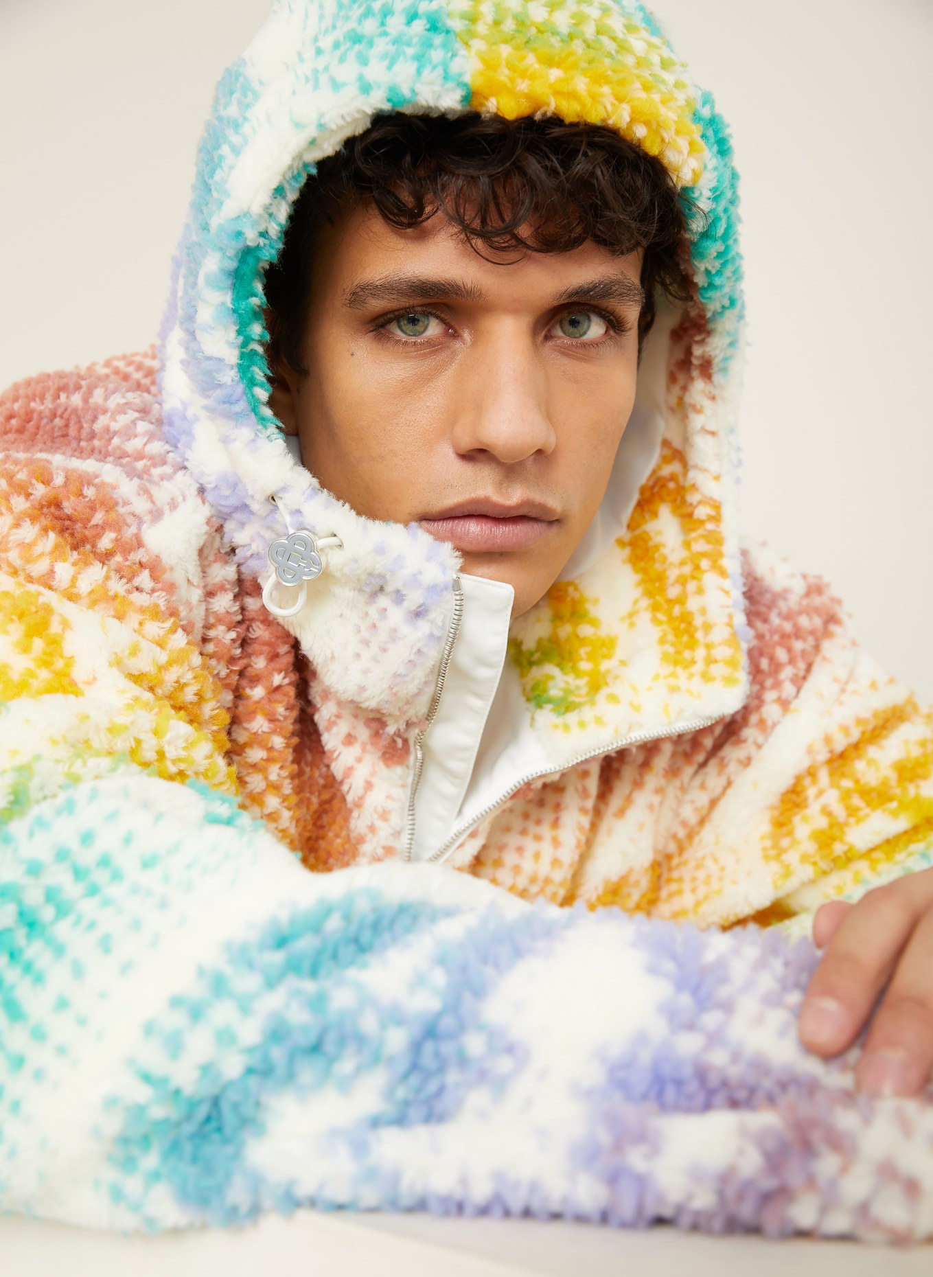 Casablanca fleece jacket: WHITE / ORANGE / TURQUOISE